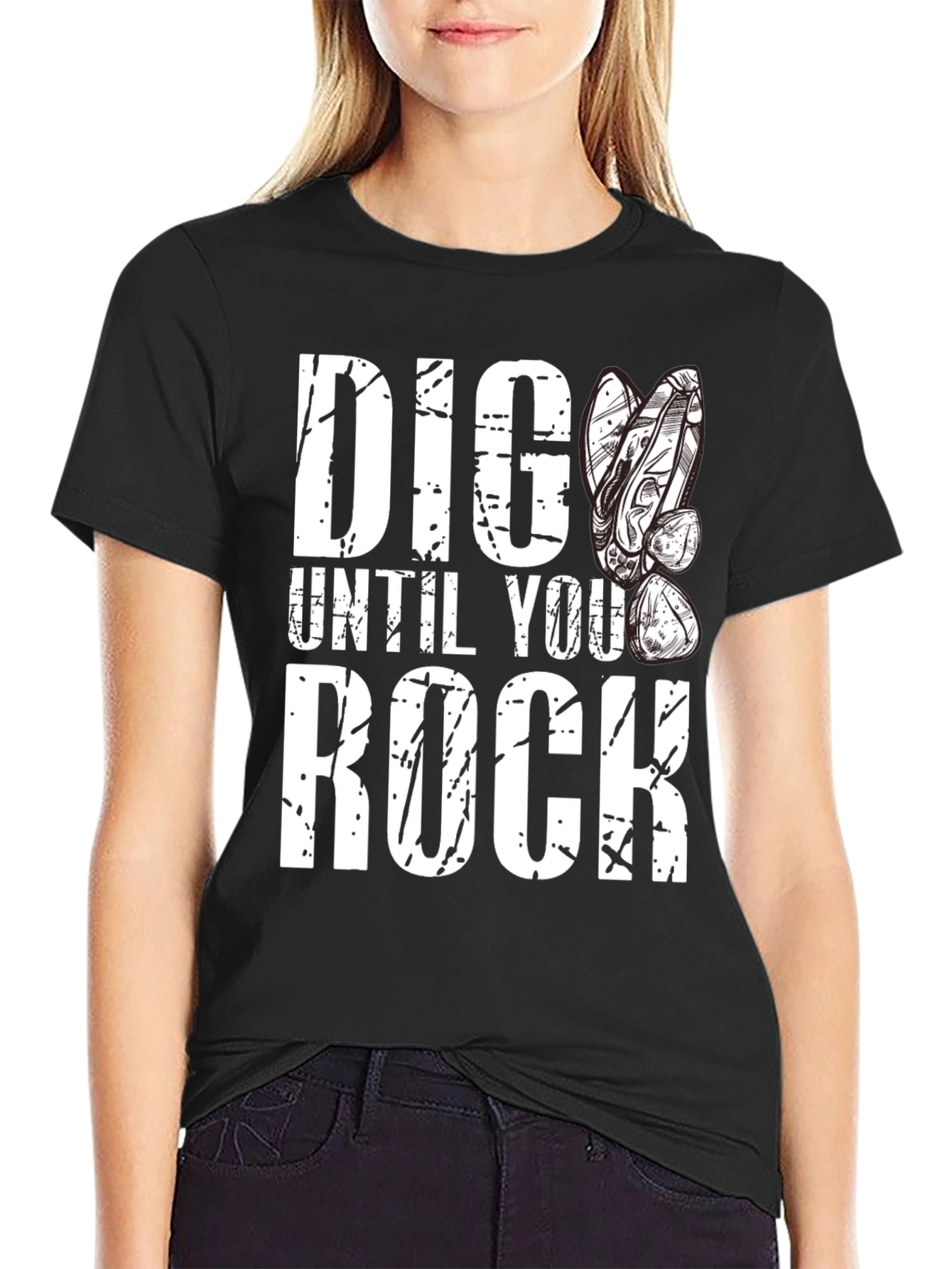 Dig Until You Rock Mens Black T-Shirt