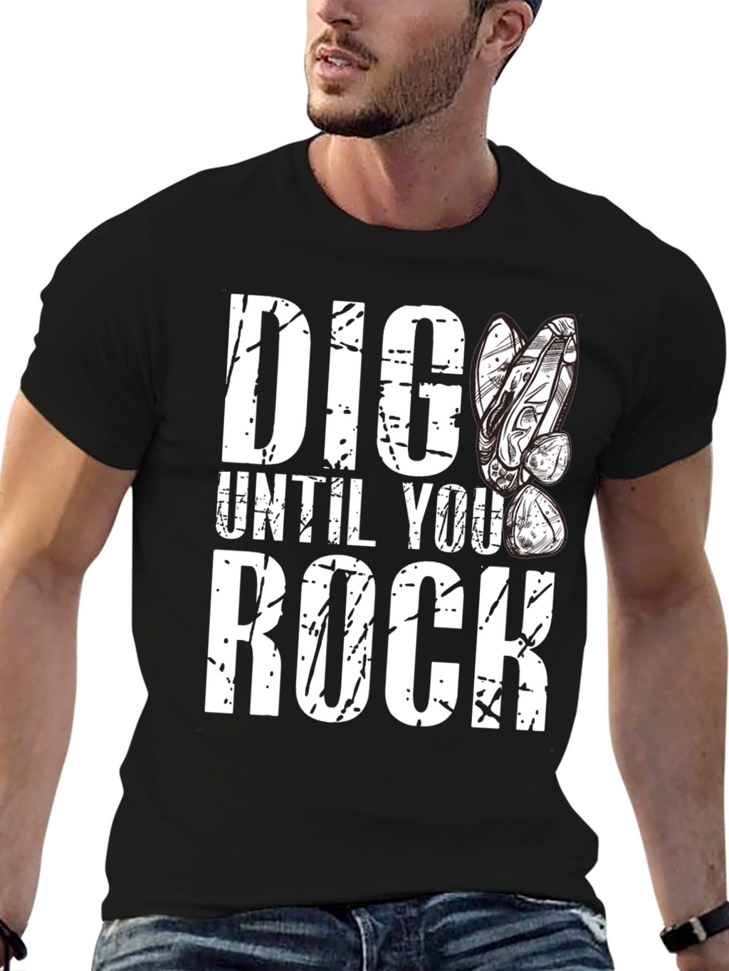 Dig Until You Rock Mens Black T-Shirt