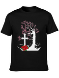 Tree Cross Roses Black T-Shirt
