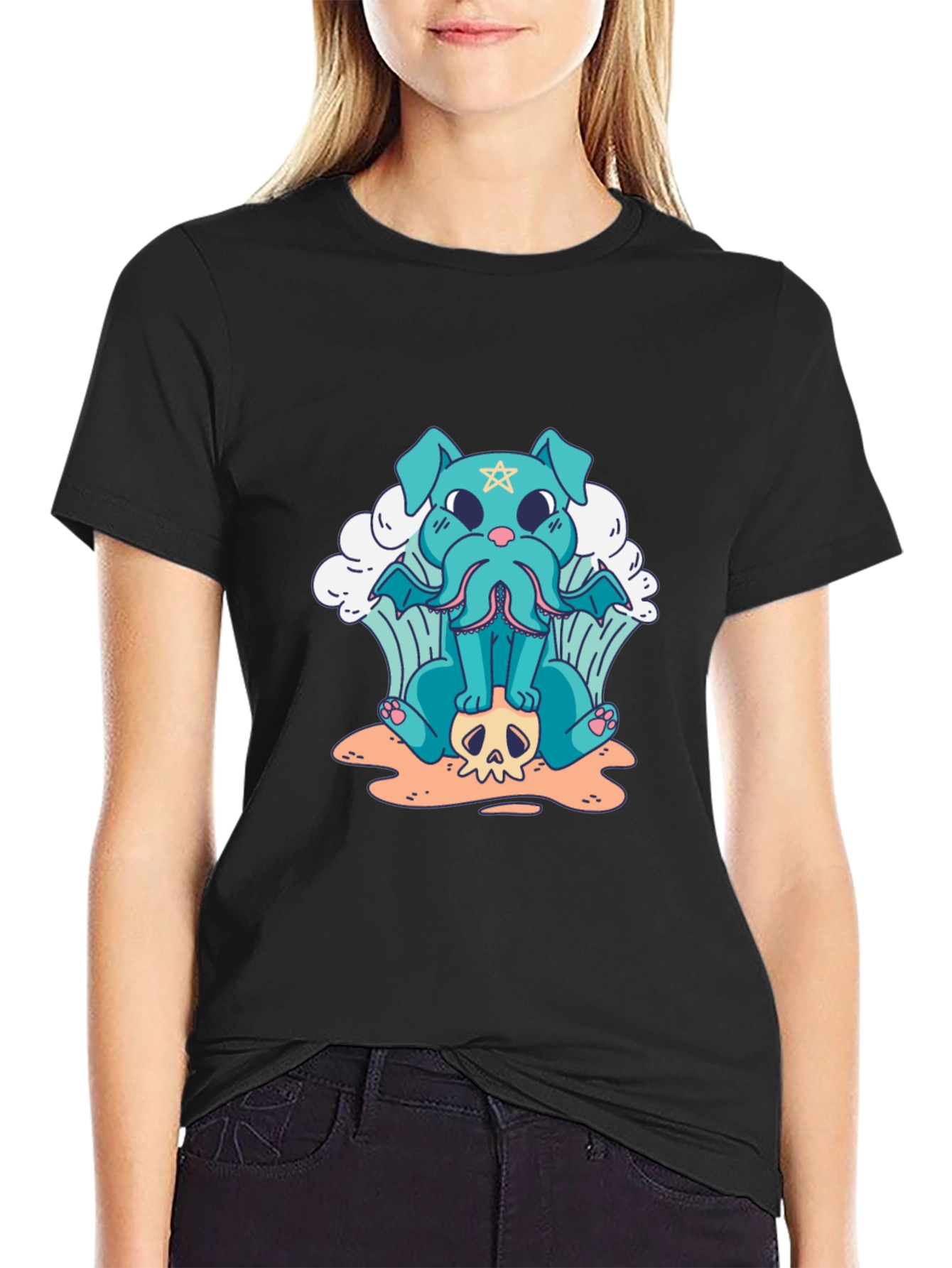 Cthulhu Dog Graphic Black T-Shirt