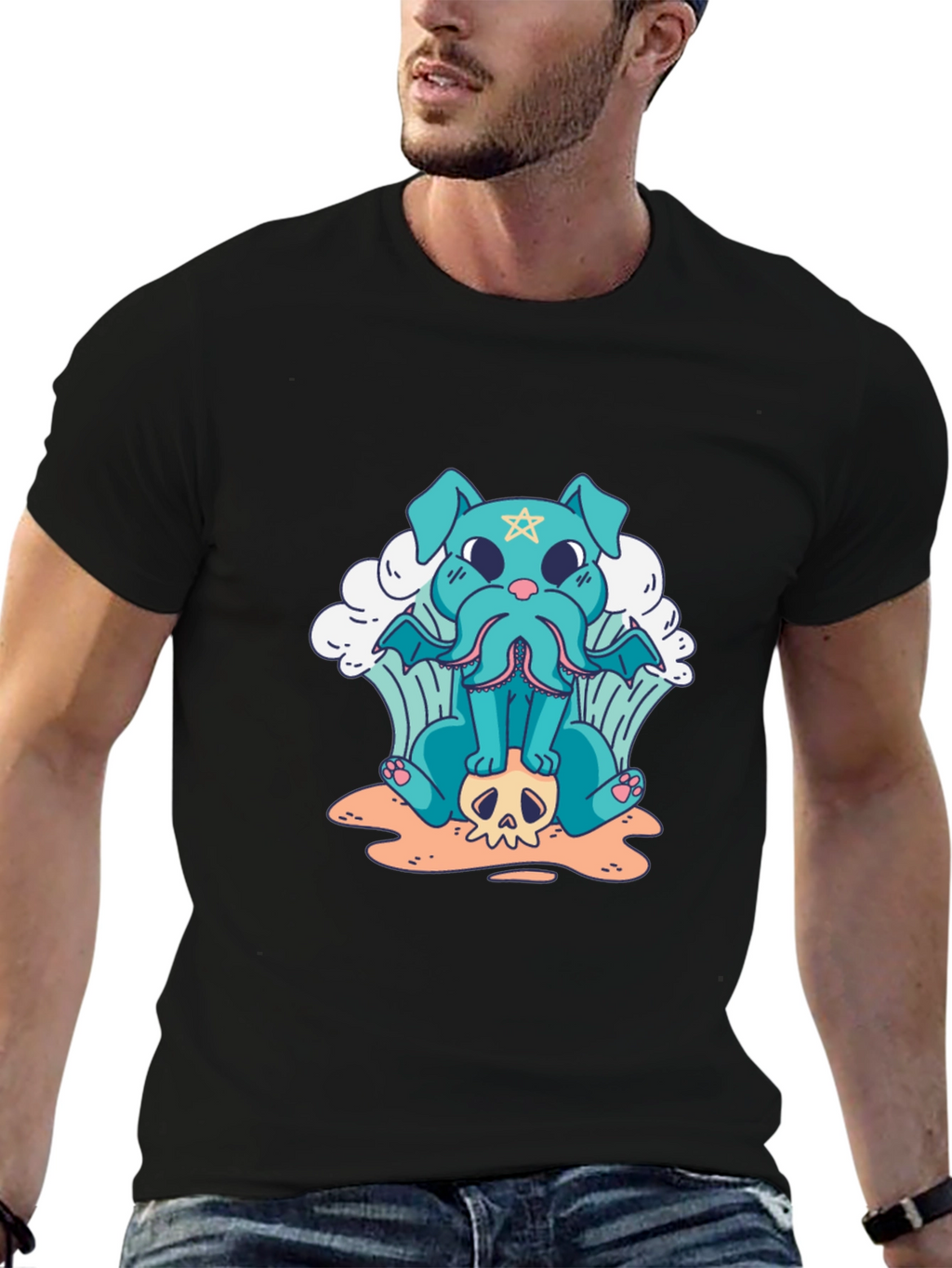 Cthulhu Dog Graphic Black T-Shirt