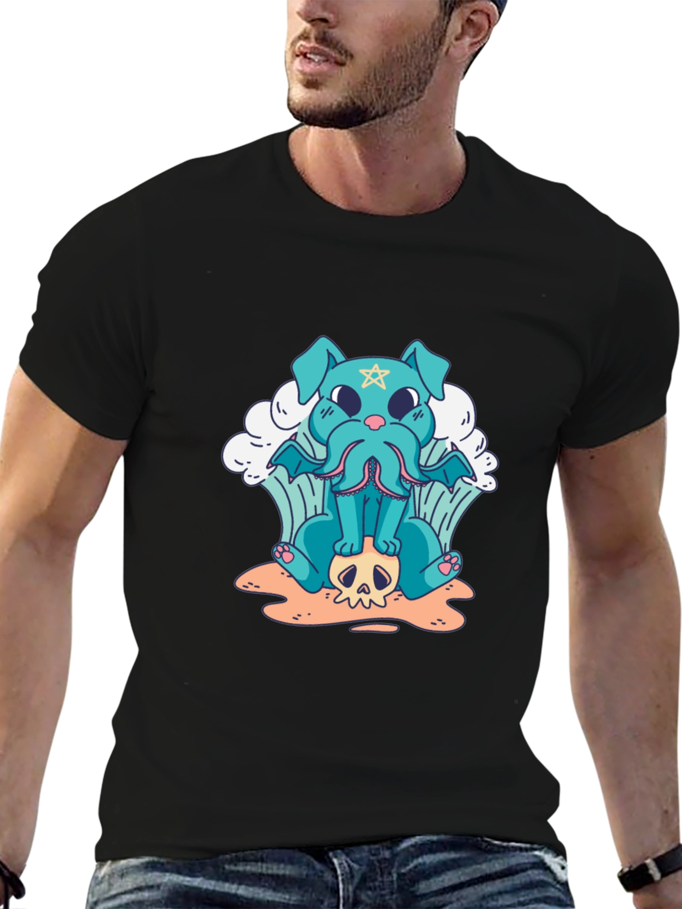 Cthulhu Dog Graphic Black T-Shirt
