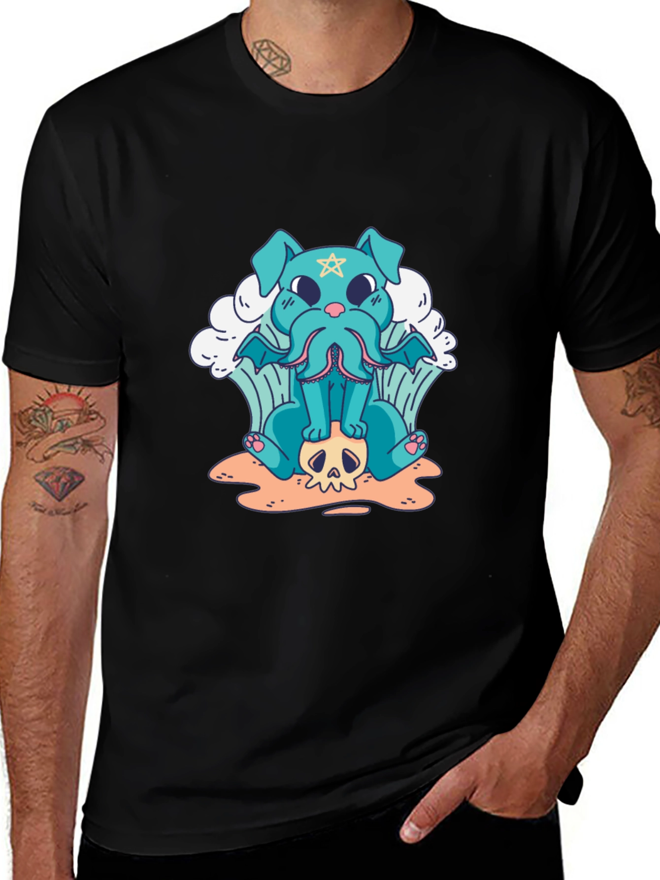 Cthulhu Dog Graphic Black T-Shirt