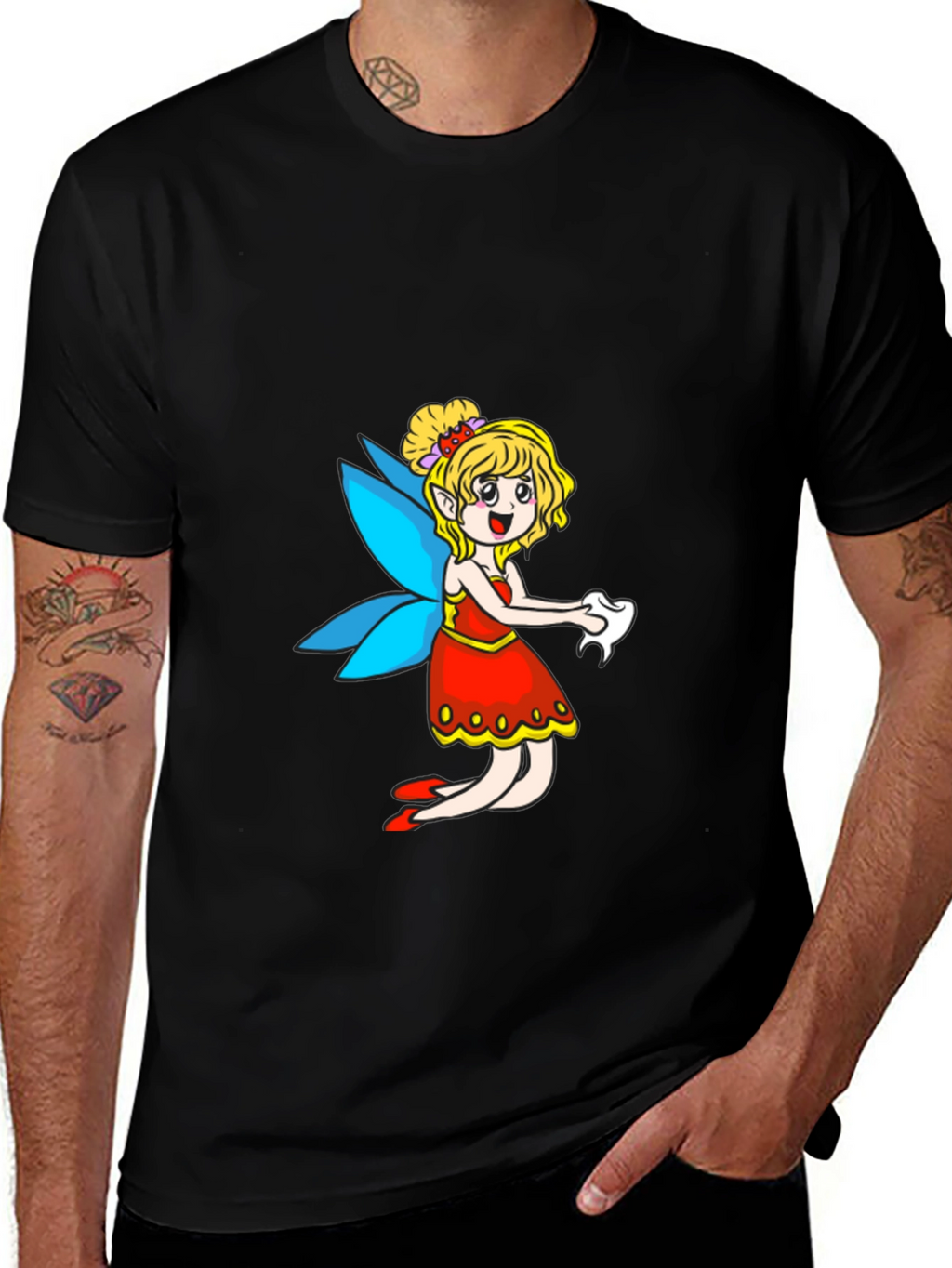 Fairy Cartoon Black T-Shirt