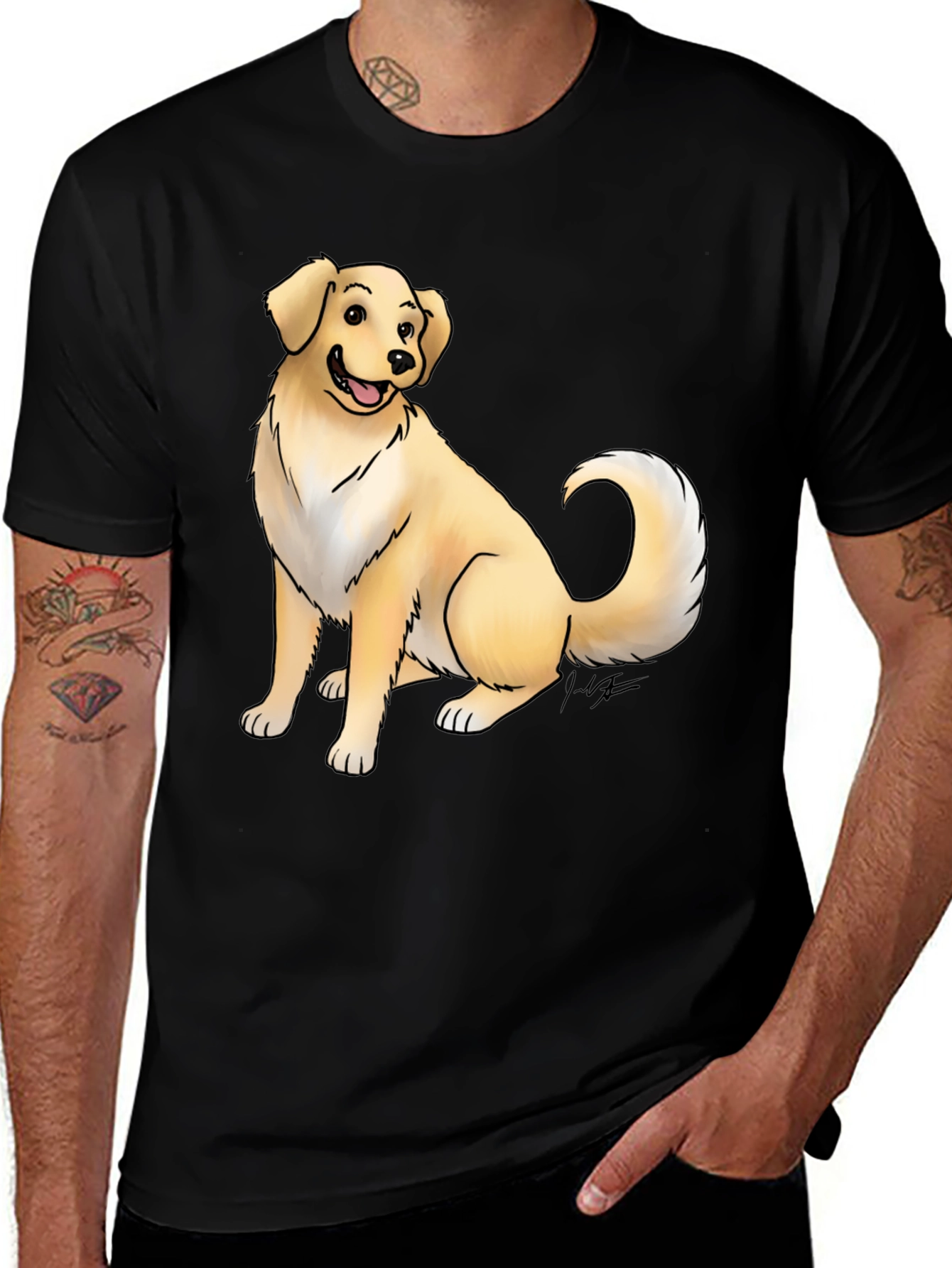 Dog Graphic Tee - Black Cotton T-Shirt