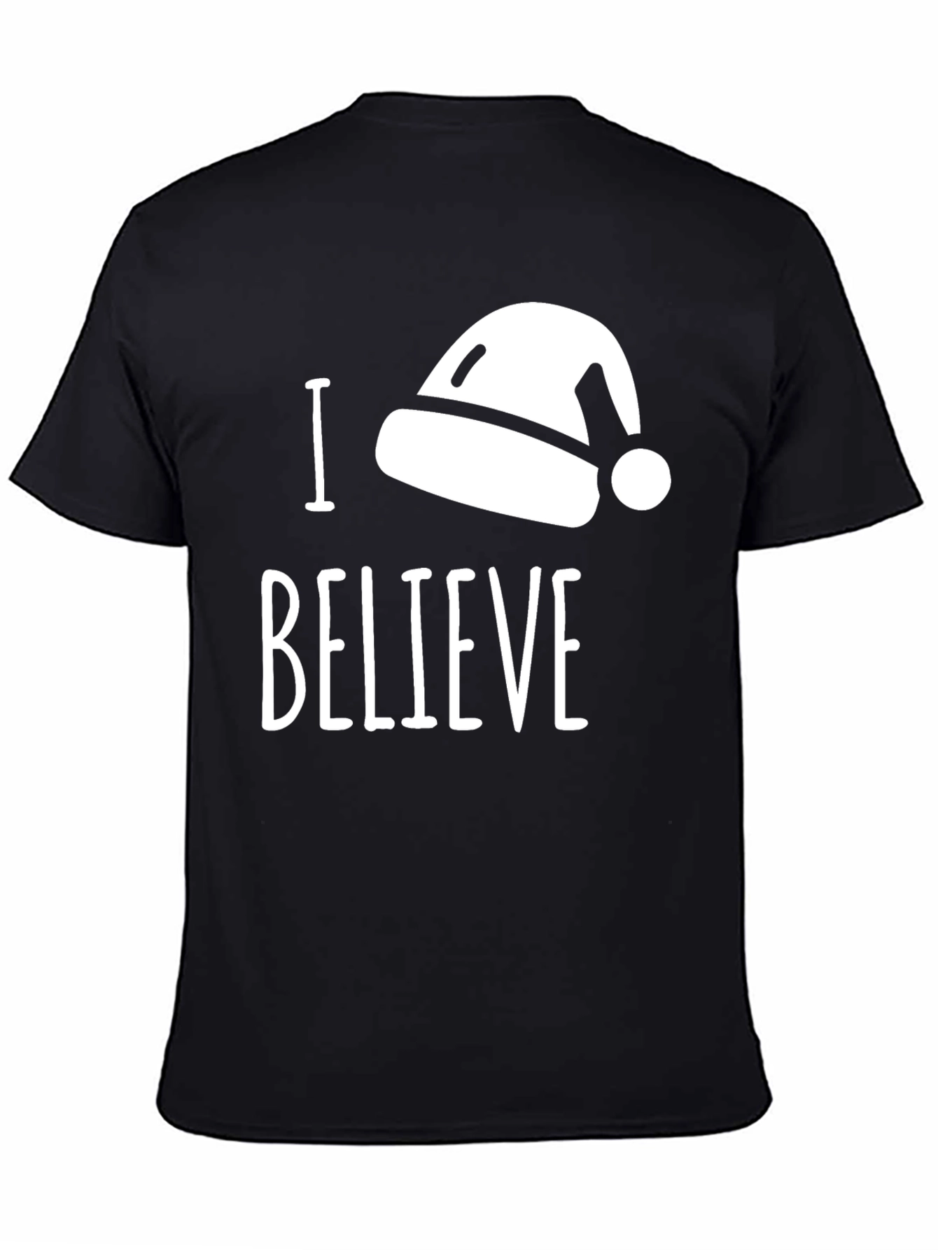I Believe Santa Hat T-Shirt Black Cotton