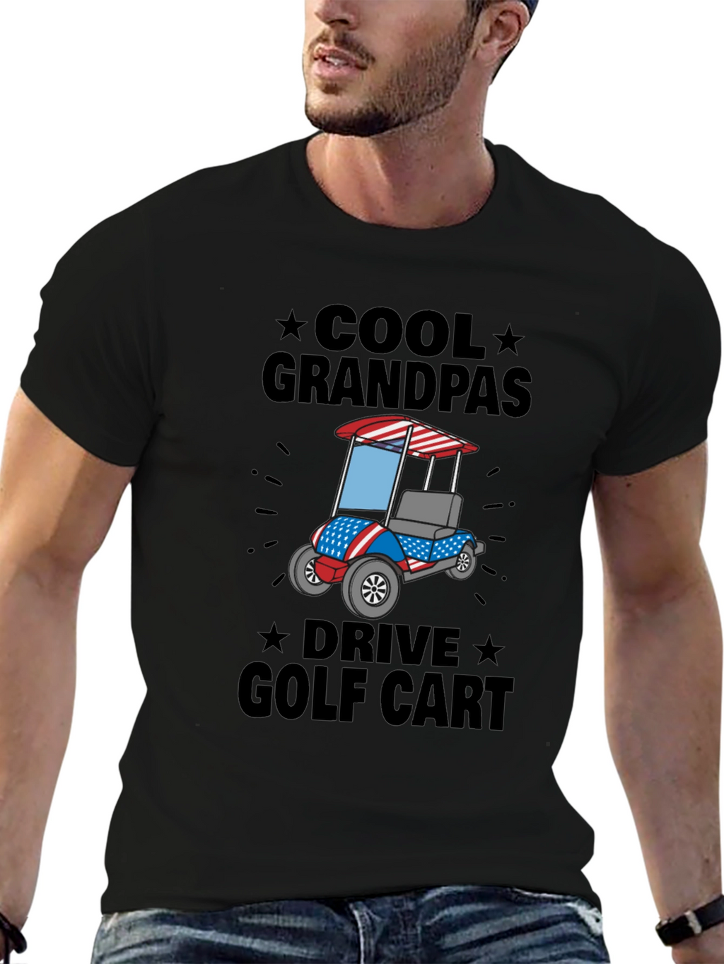 Cool Grandpas Drive Golf Cart T-Shirt - Patriotic Design