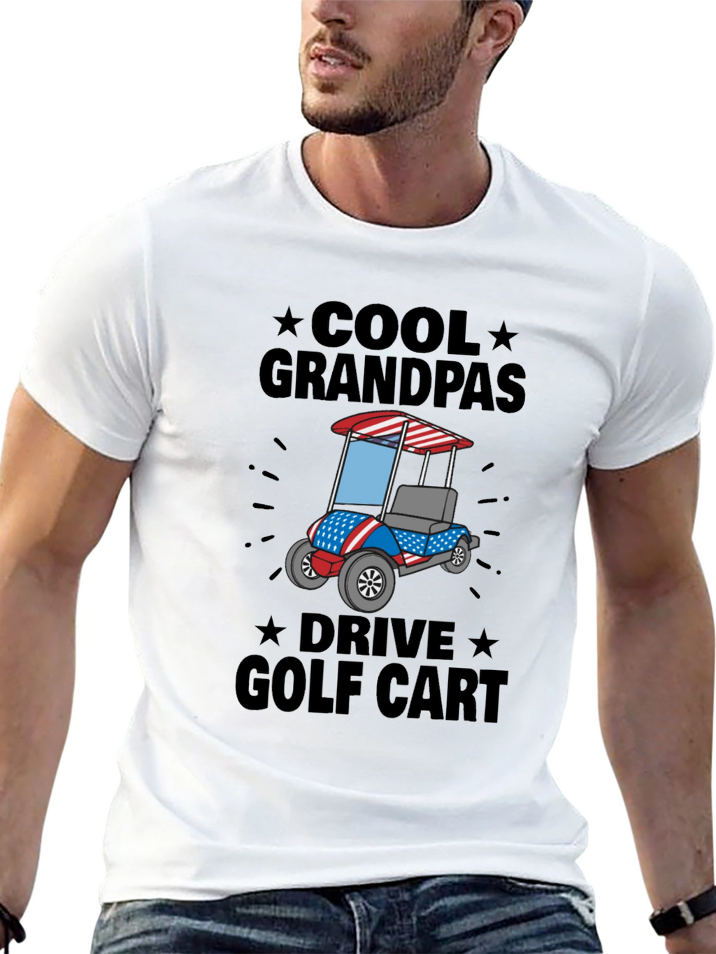 Cool Grandpas Drive Golf Cart T-Shirt - Patriotic Design