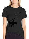 Piano & Butterfly Graphic Tee - Black