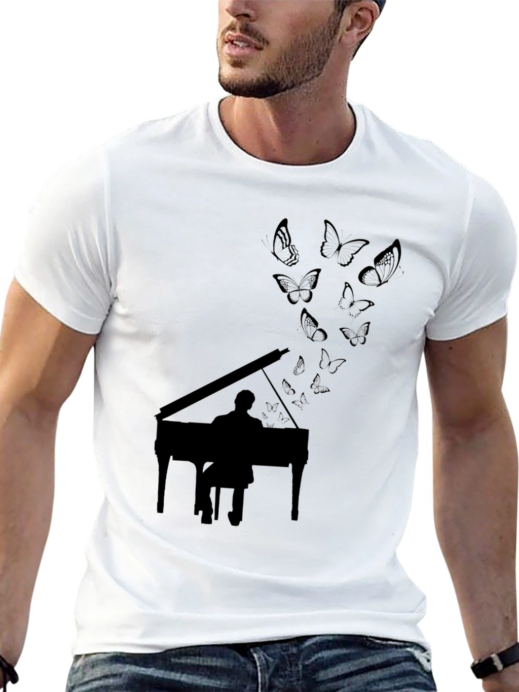Piano & Butterfly Graphic Tee - Black