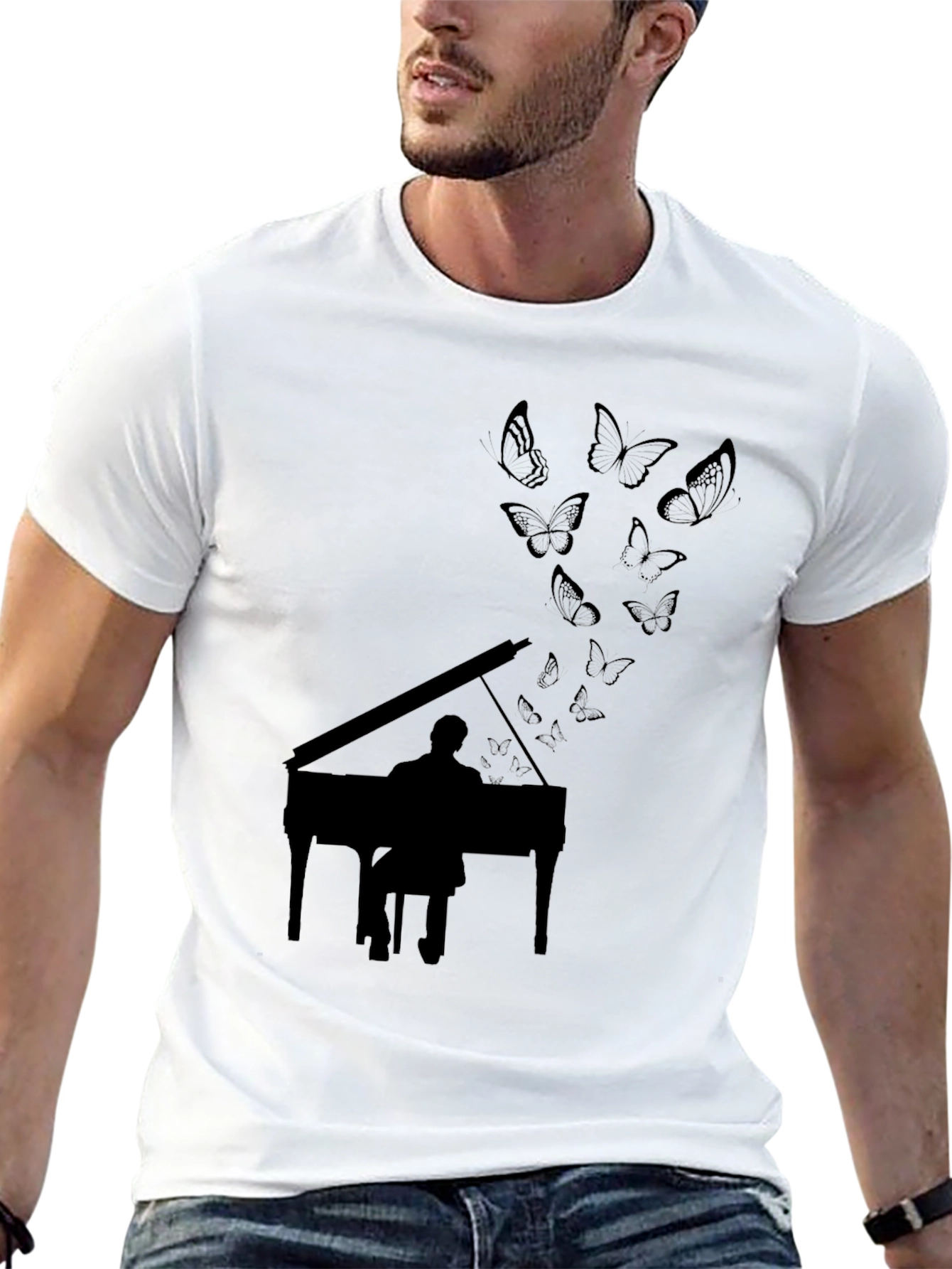Piano & Butterfly Graphic Tee - Black
