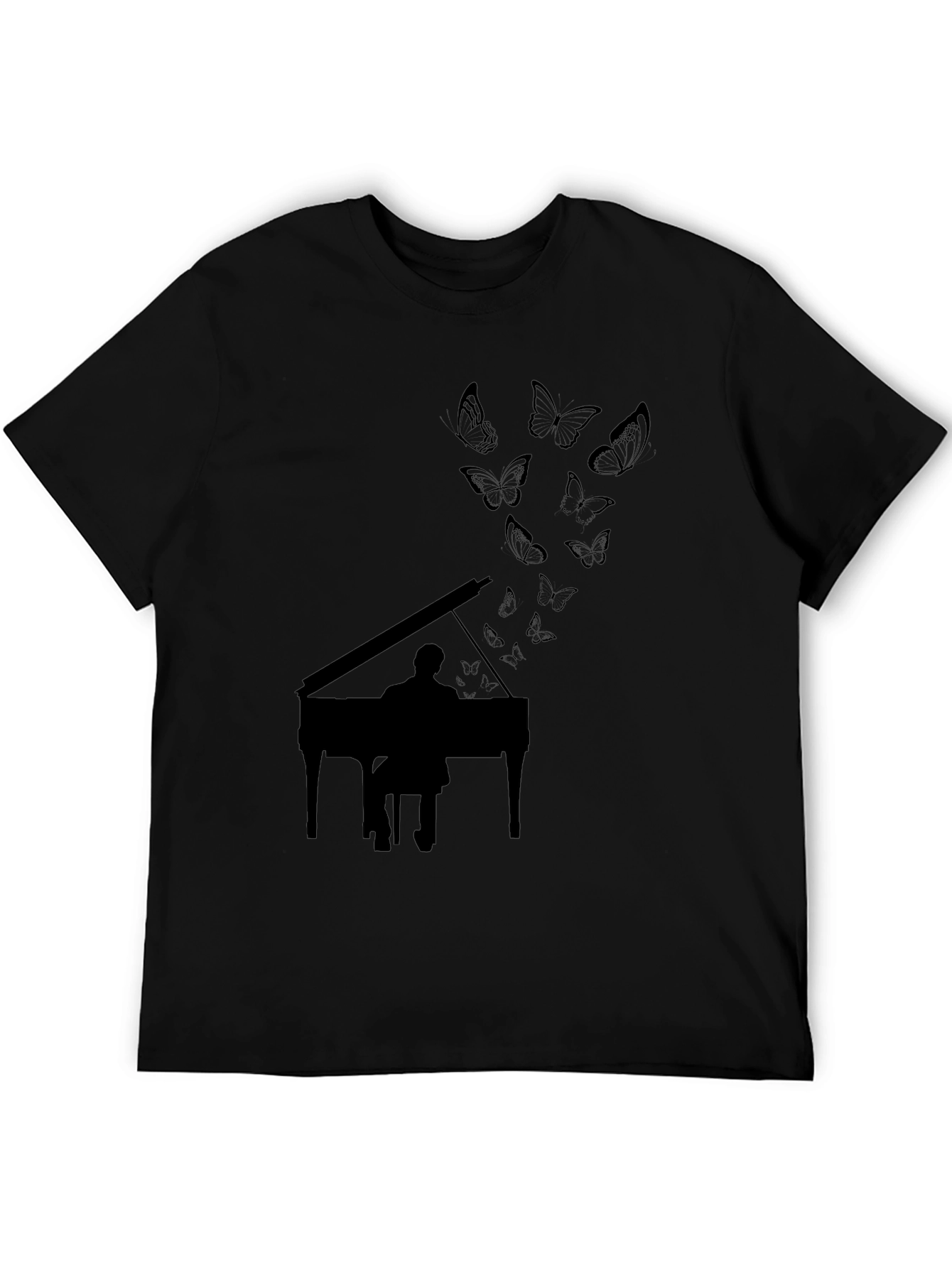 Piano & Butterfly Graphic Tee - Black