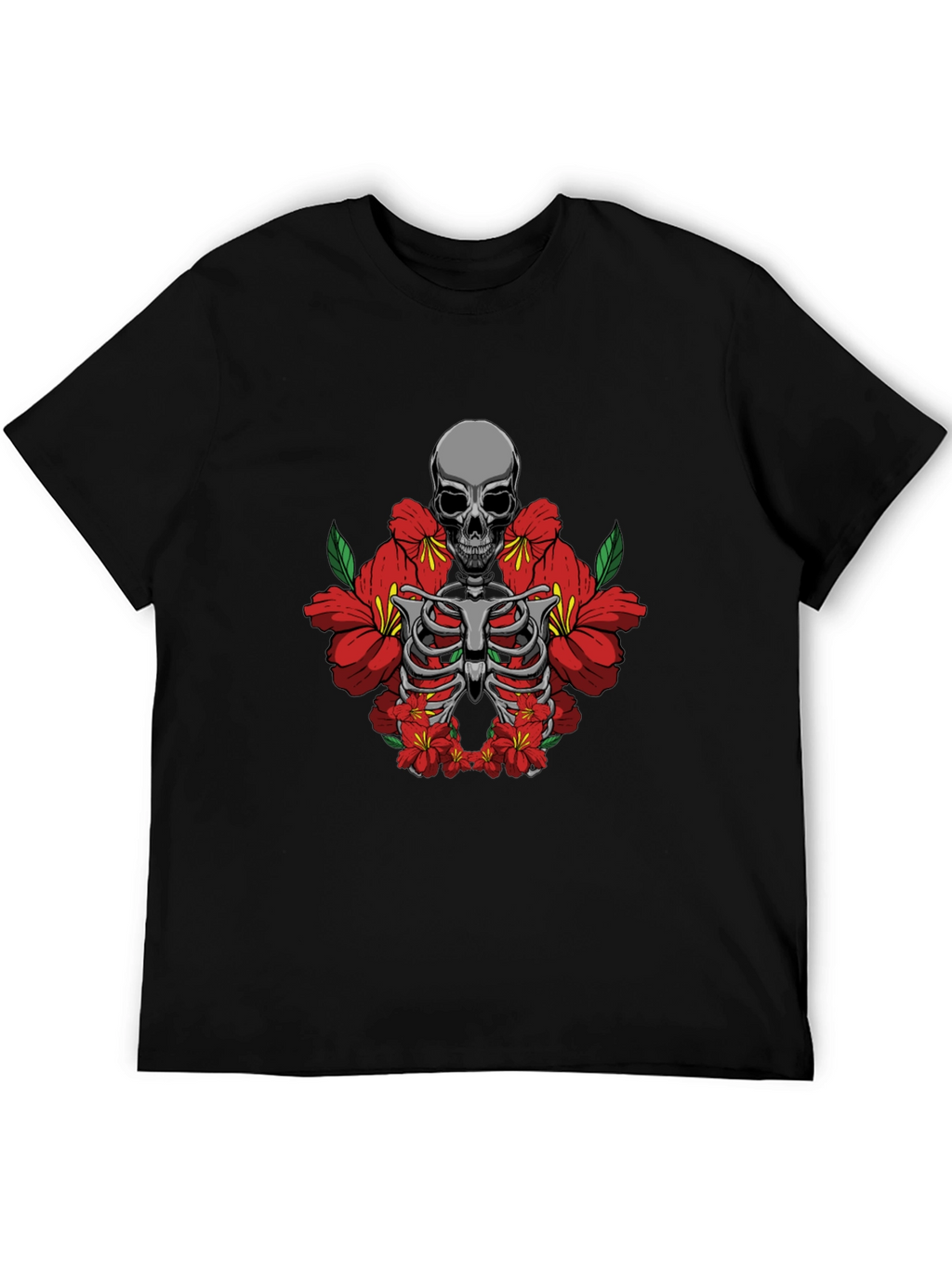 Skull & Flowers Graphic Tee - Black