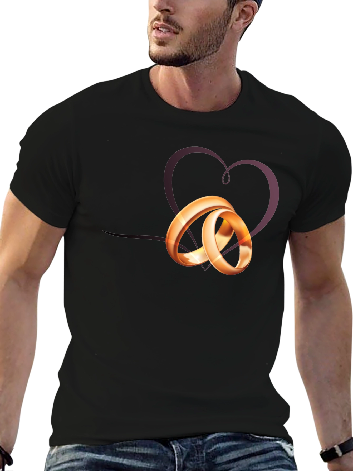 Heart & Rings Graphic Tee - Black Casual T-Shirt