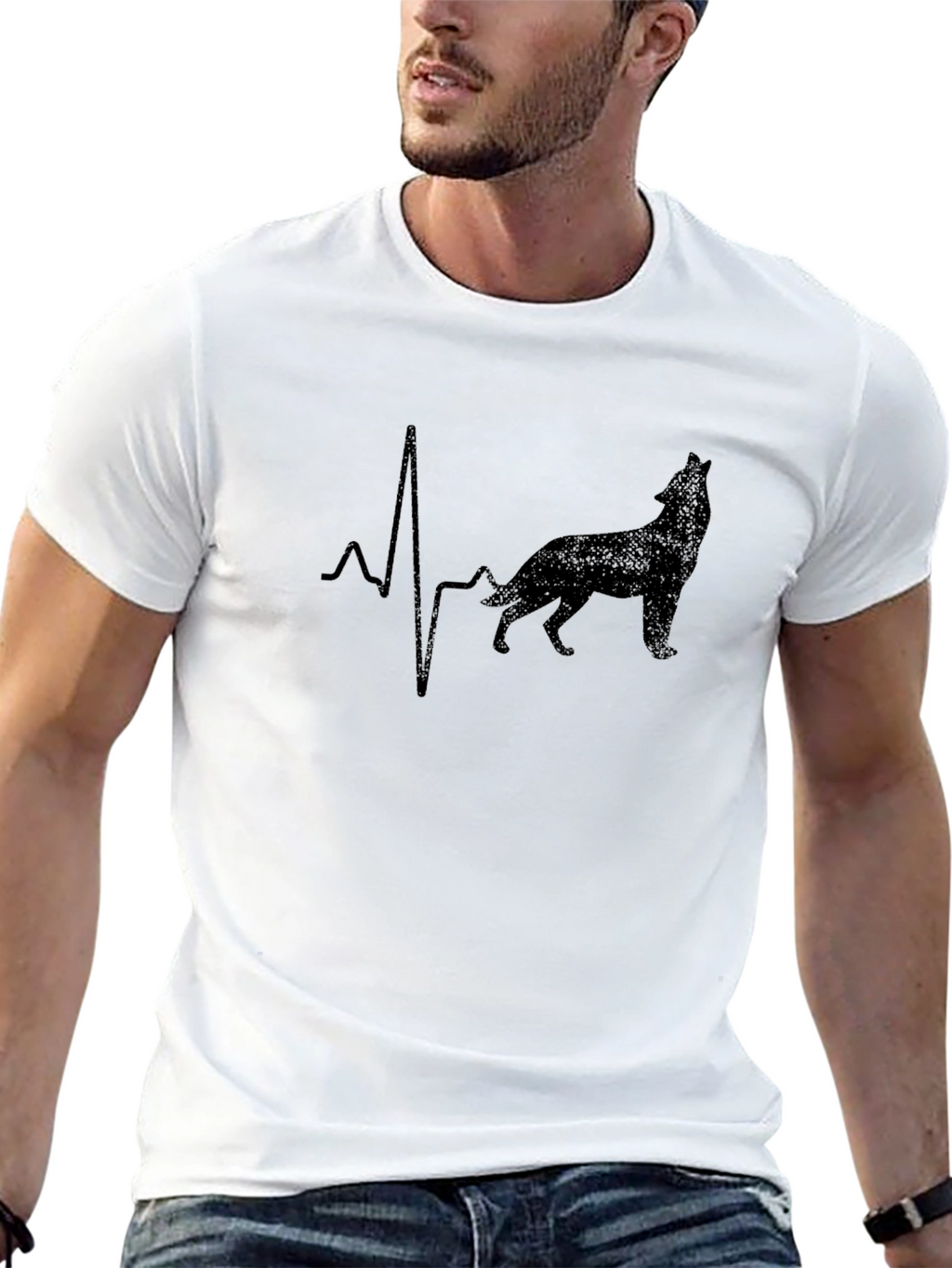 Wolf Heartbeat Black T-Shirt - Mens Graphic Tee