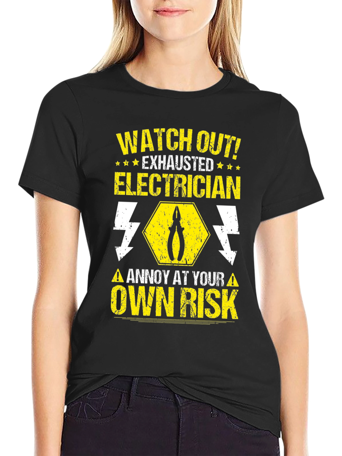 Electrician Warning T-Shirt - Watch Out Exhausted!