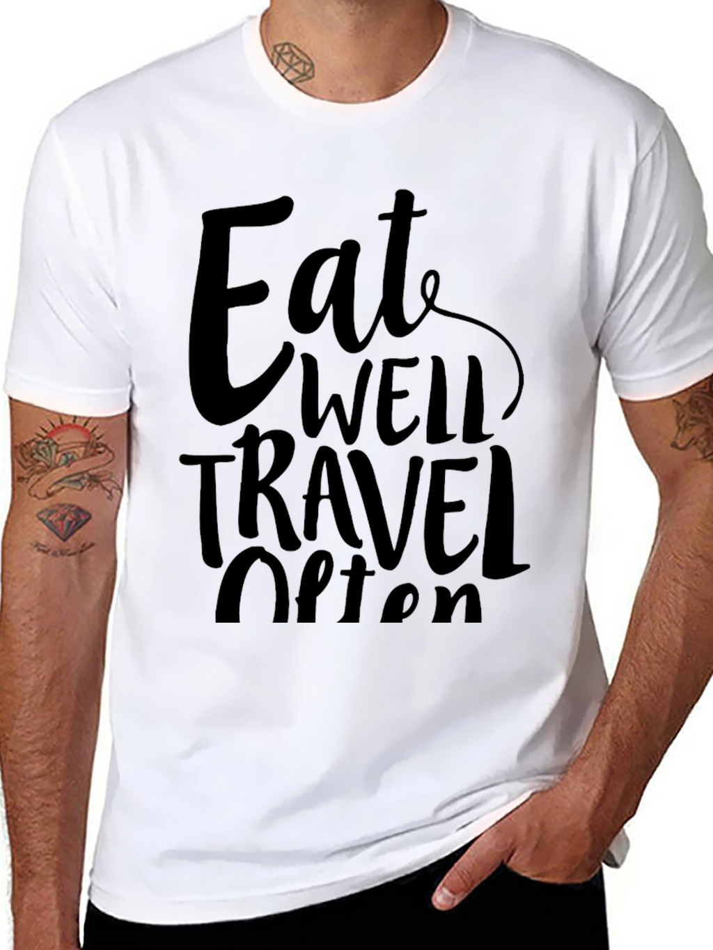 Eat Well Travel Often Black Graphic Tee Shirt