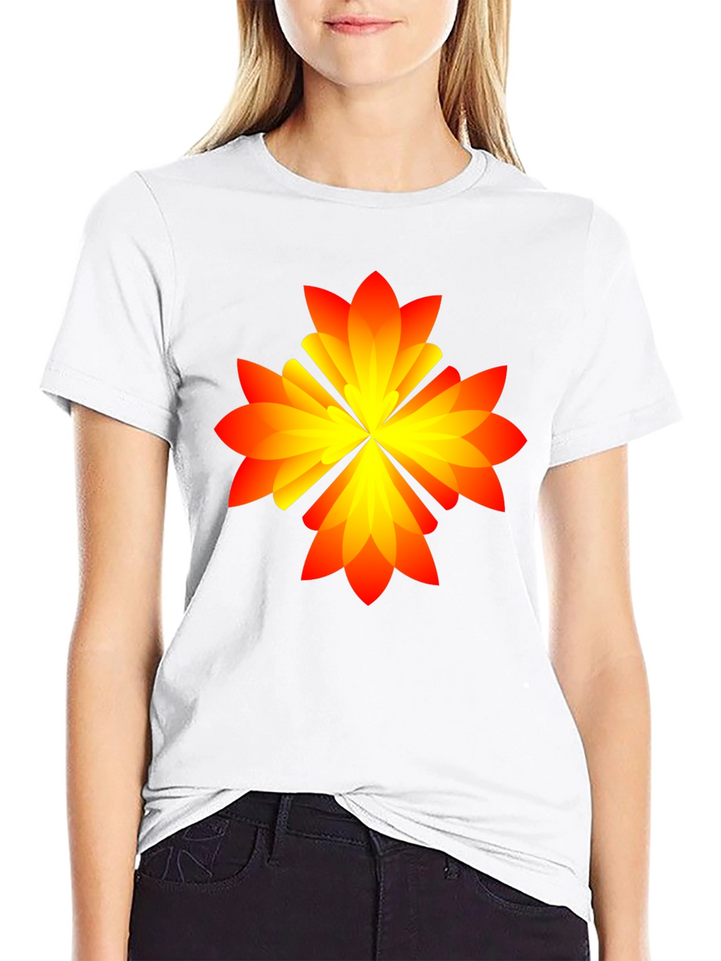 Abstract Flower Graphic Tee - Black Cotton Blend