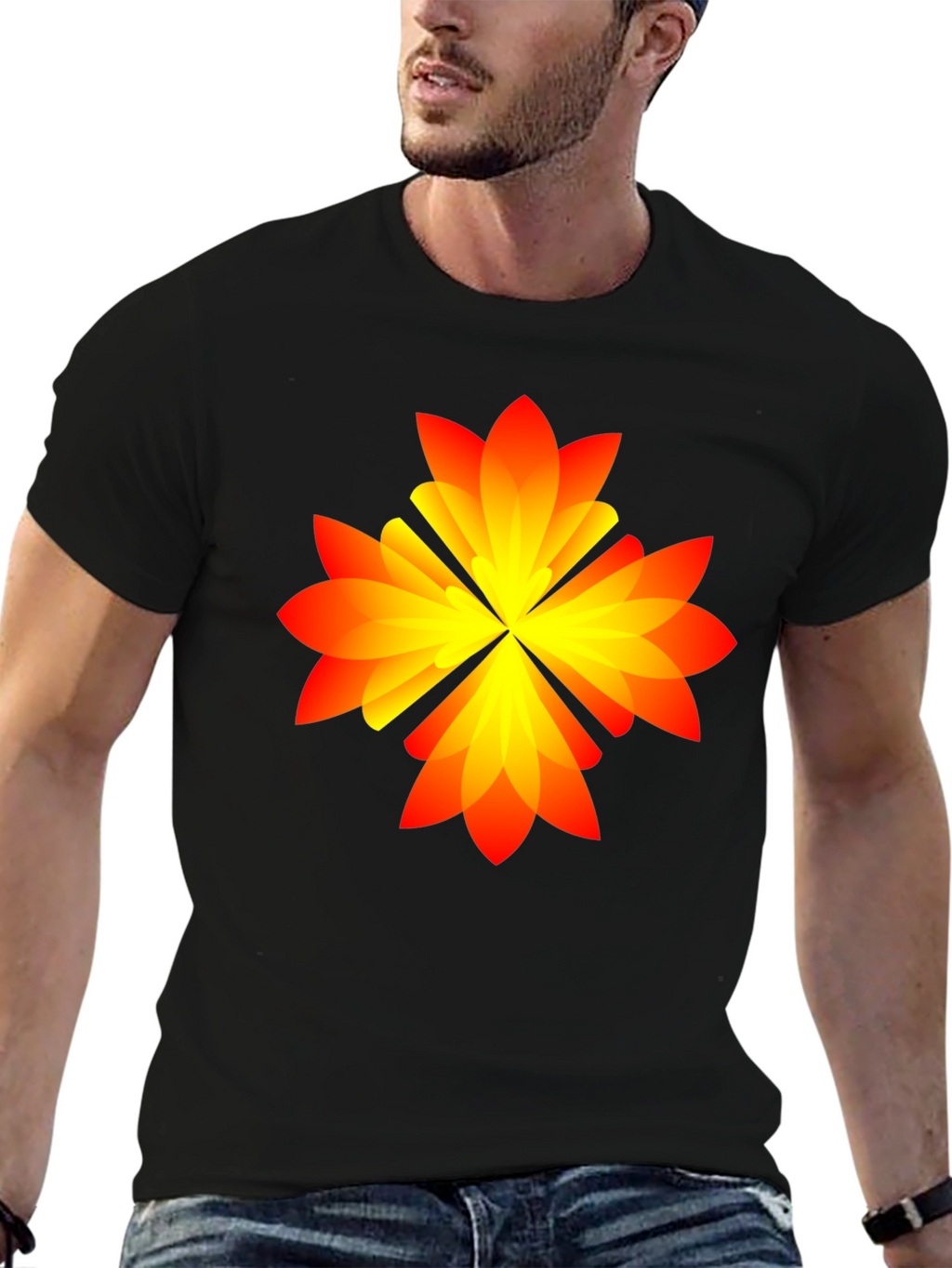 Abstract Flower Graphic Tee - Black Cotton Blend