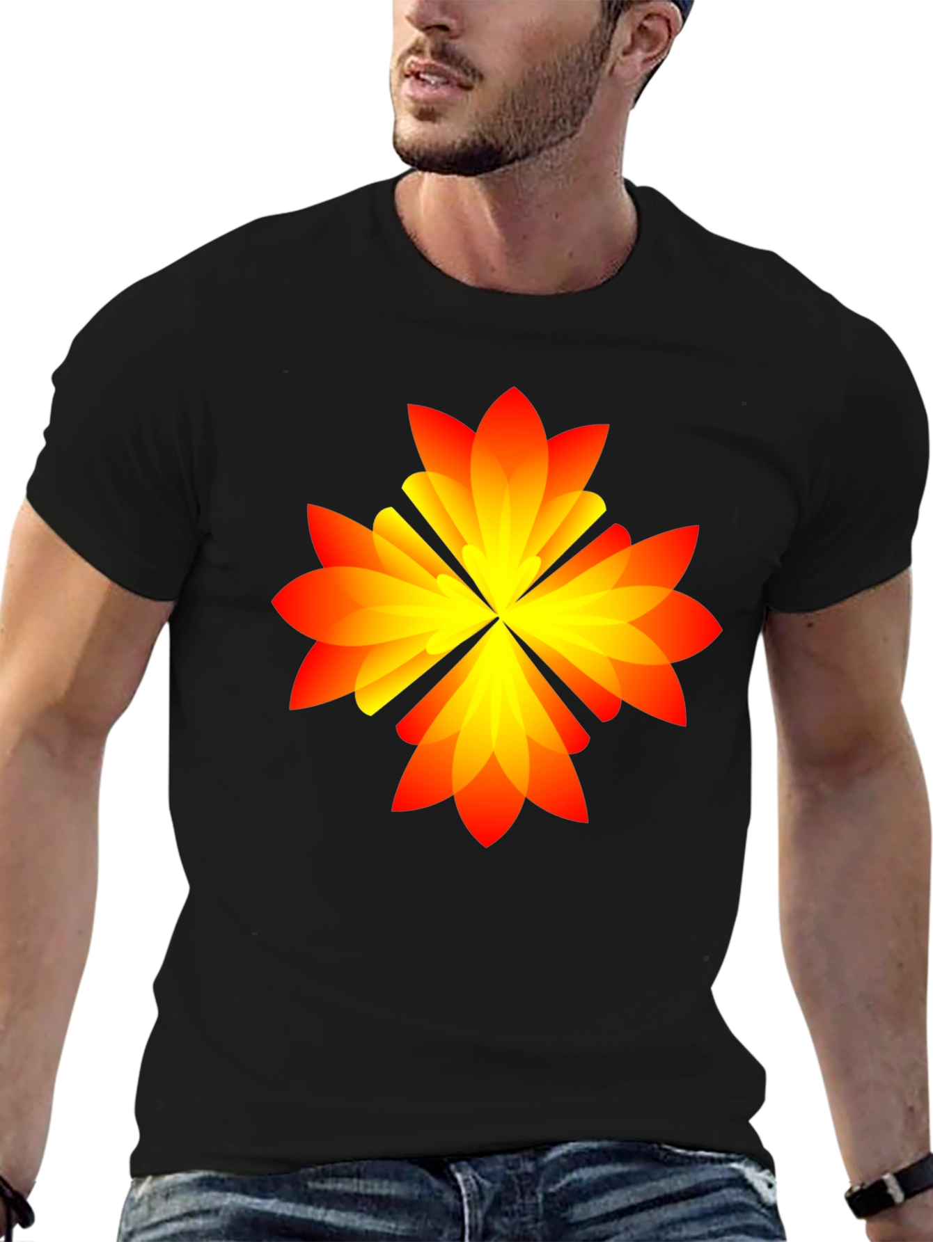 Abstract Flower Graphic Tee - Black Cotton Blend