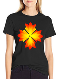 Abstract Flower Graphic Tee - Black Cotton Blend