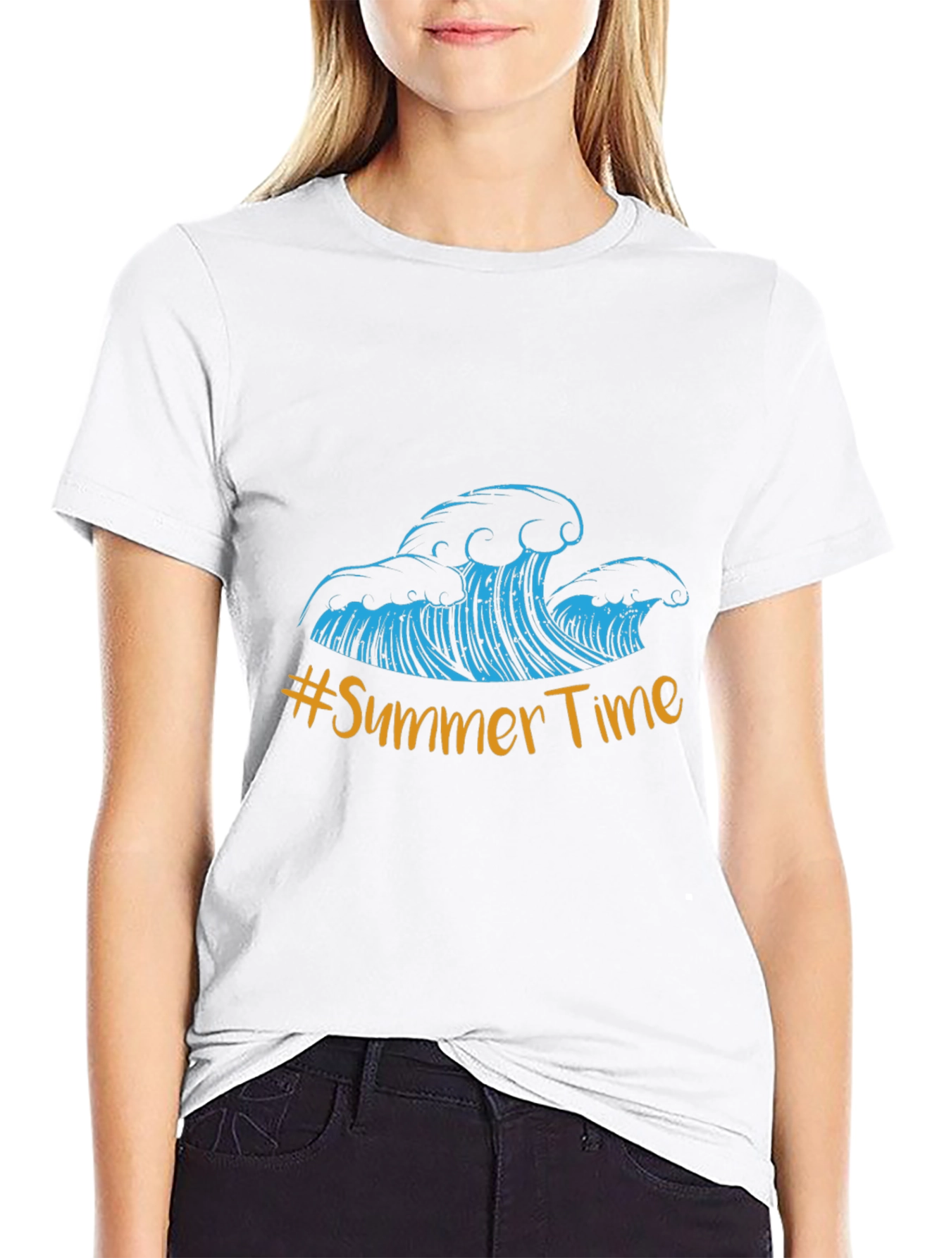 Summer Time Waves Graphic Tee - Black Cotton Blend