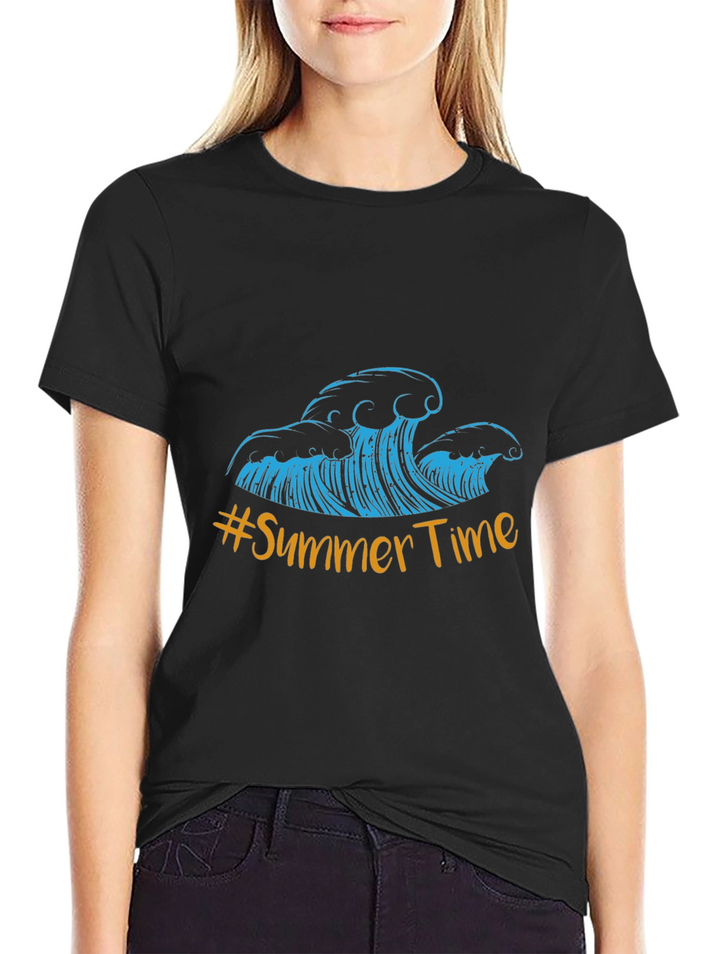 Summer Time Waves Graphic Tee - Black Cotton Blend