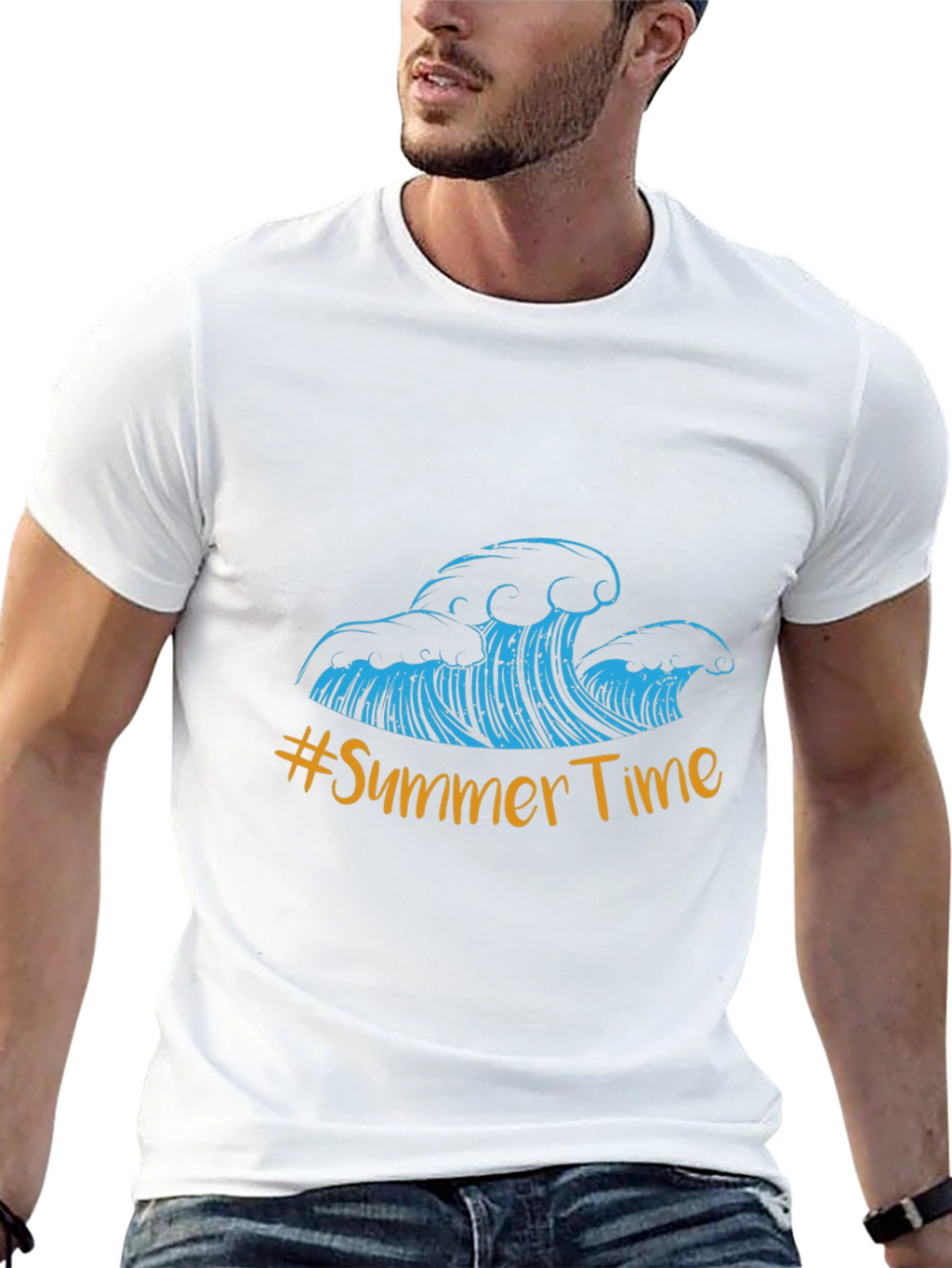 Summer Time Waves Graphic Tee - Black Cotton Blend