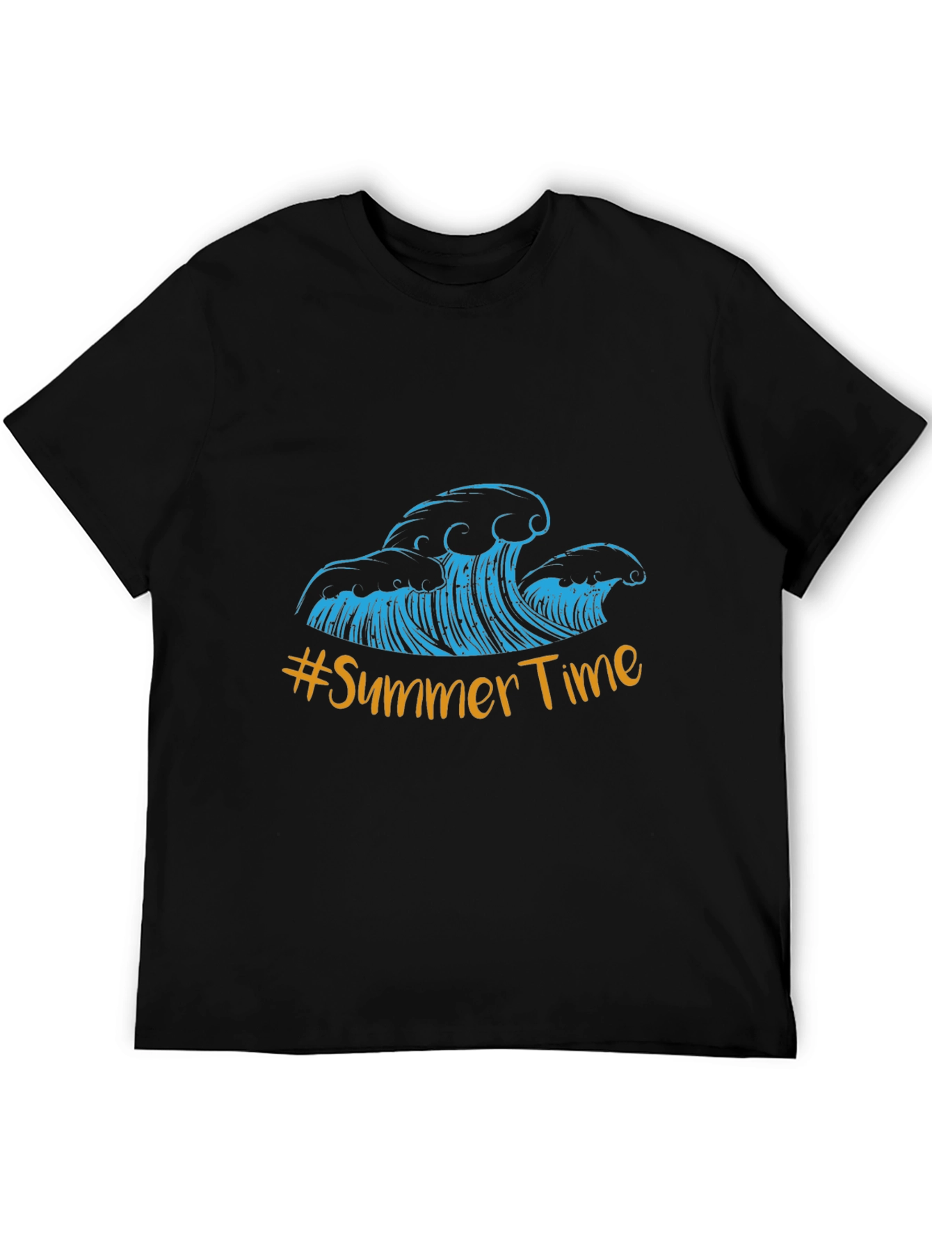 Summer Time Waves Graphic Tee - Black Cotton Blend