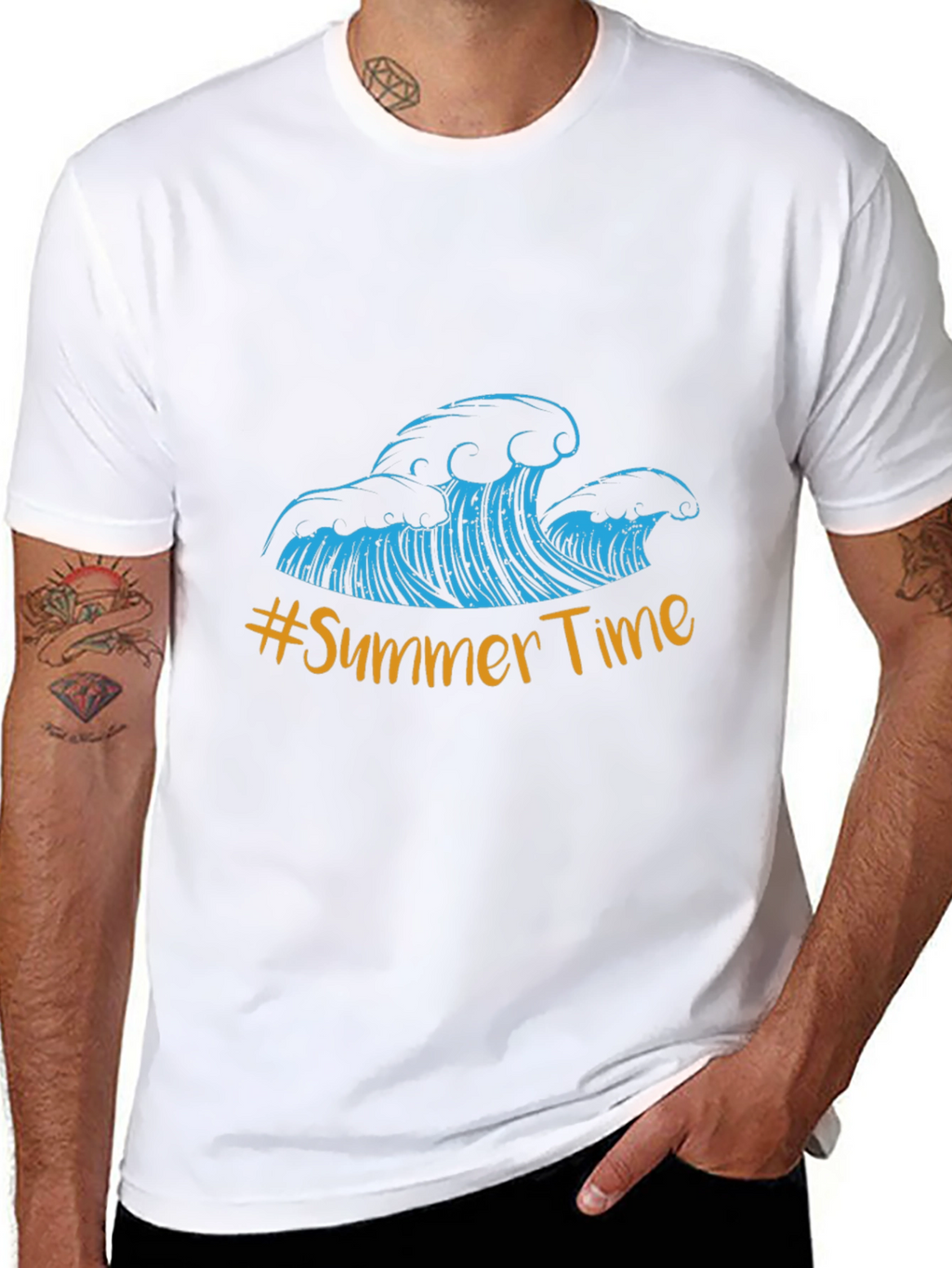 Summer Time Waves Graphic Tee - Black Cotton Blend
