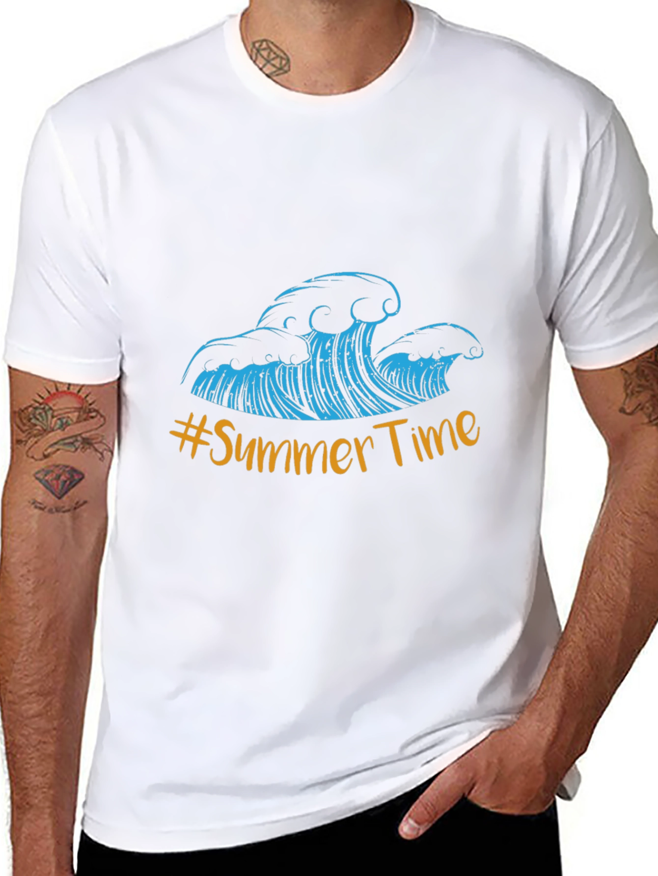 Summer Time Waves Graphic Tee - Black Cotton Blend