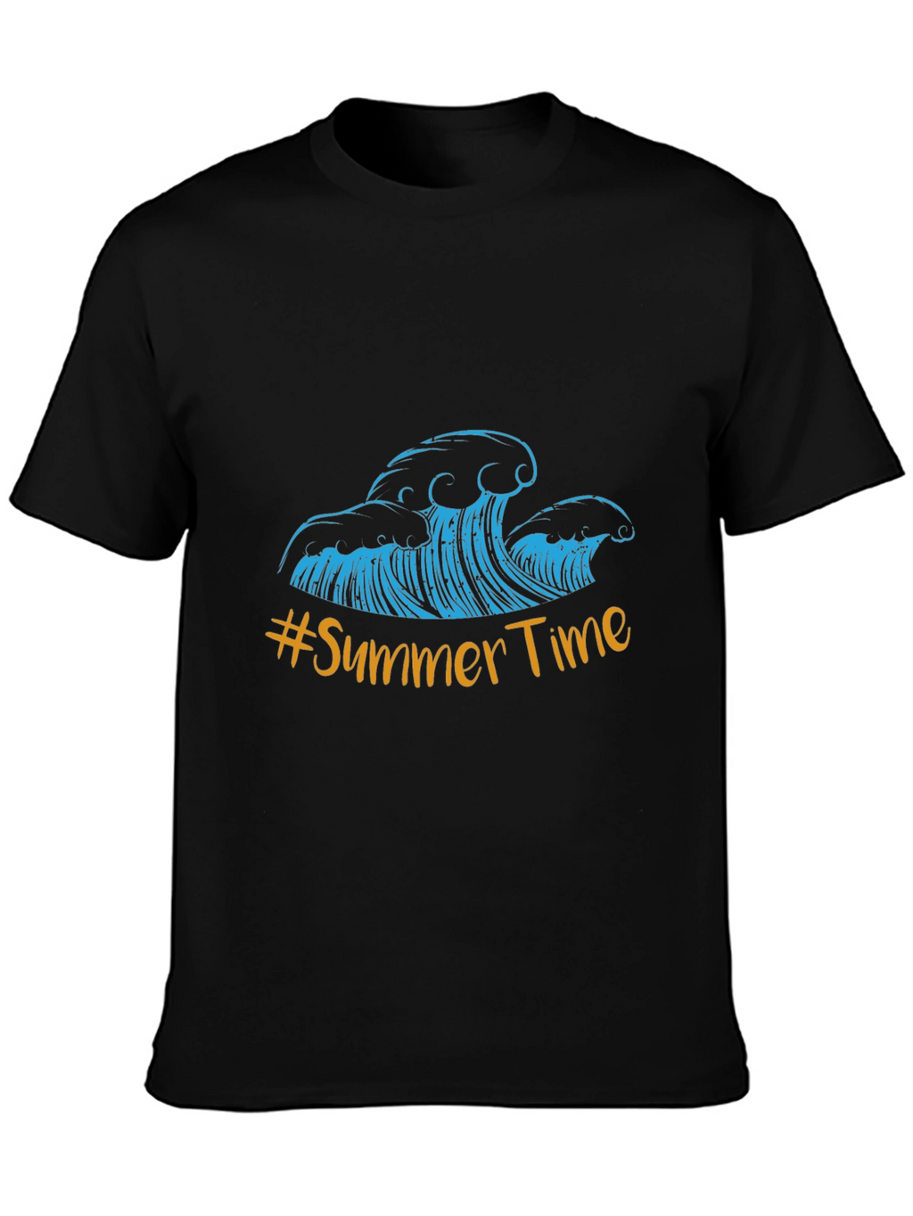 Summer Time Waves Graphic Tee - Black Cotton Blend