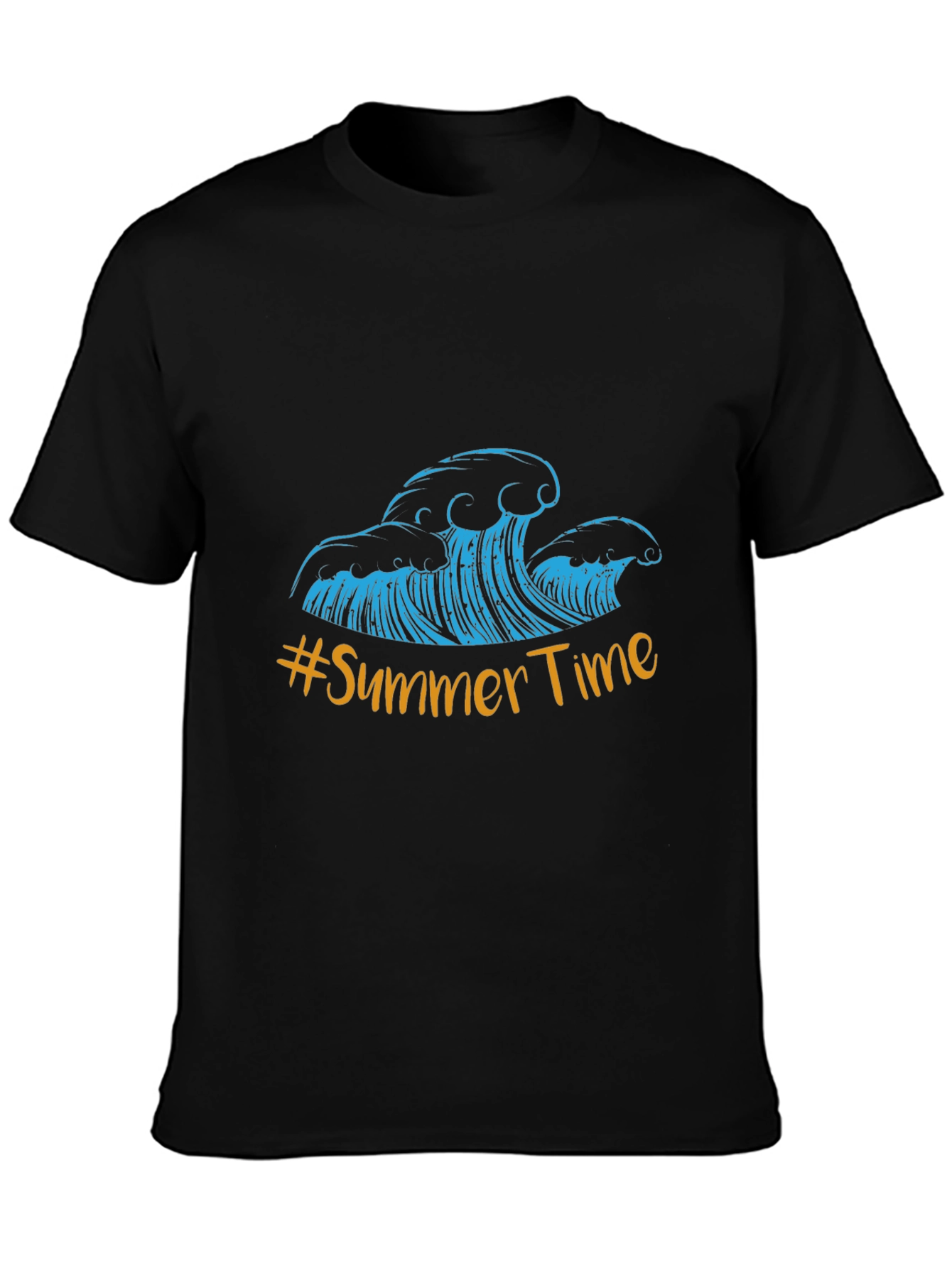 Summer Time Waves Graphic Tee - Black Cotton Blend