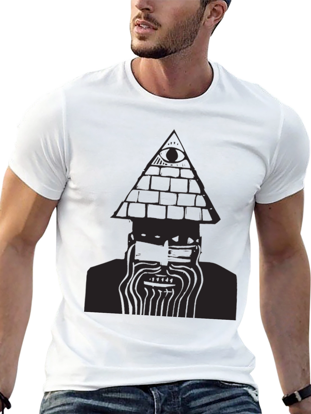 Mens Black T-Shirt with Pyramid Eye Design