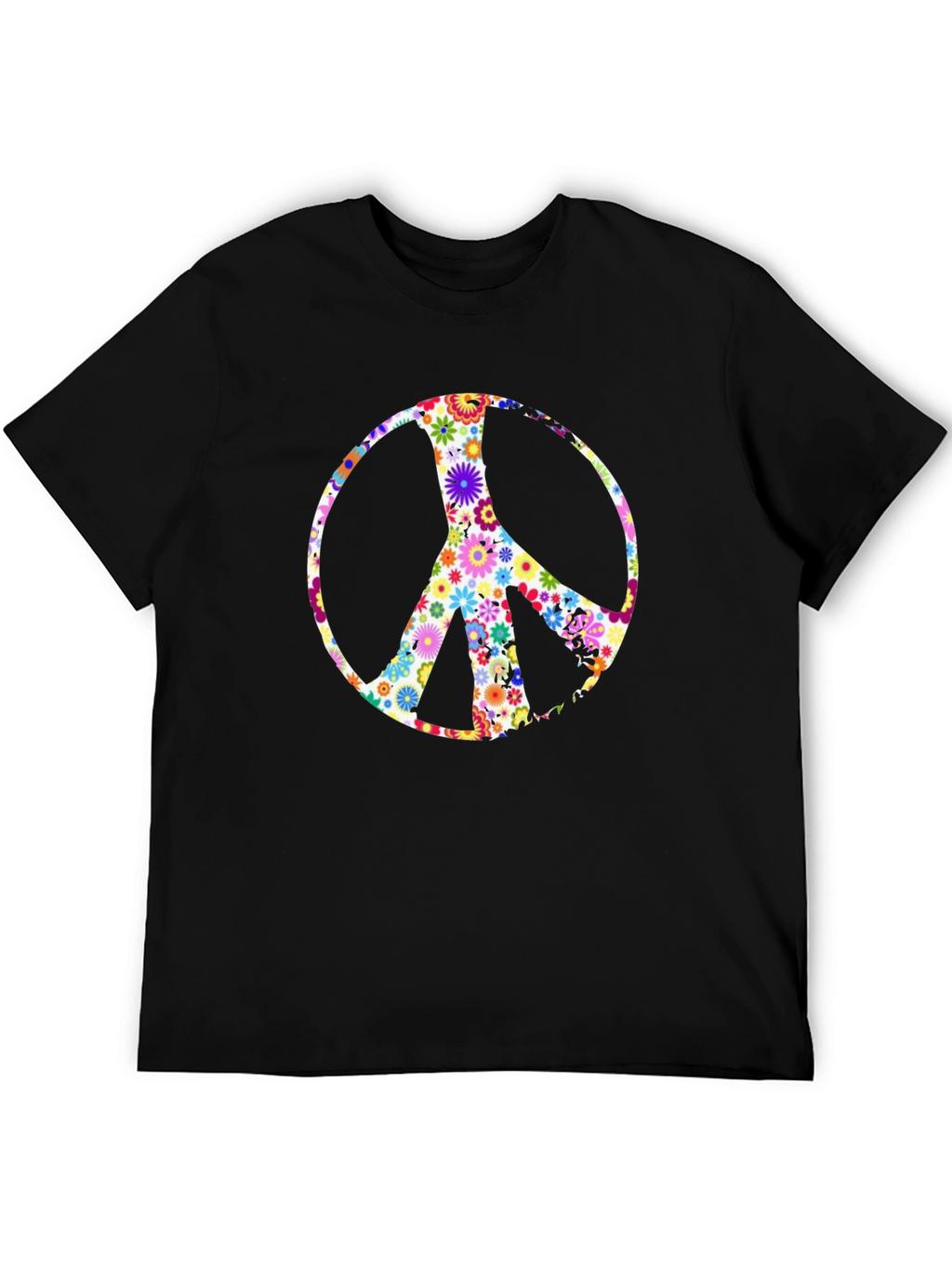 Floral Peace Sign Black T-Shirt
