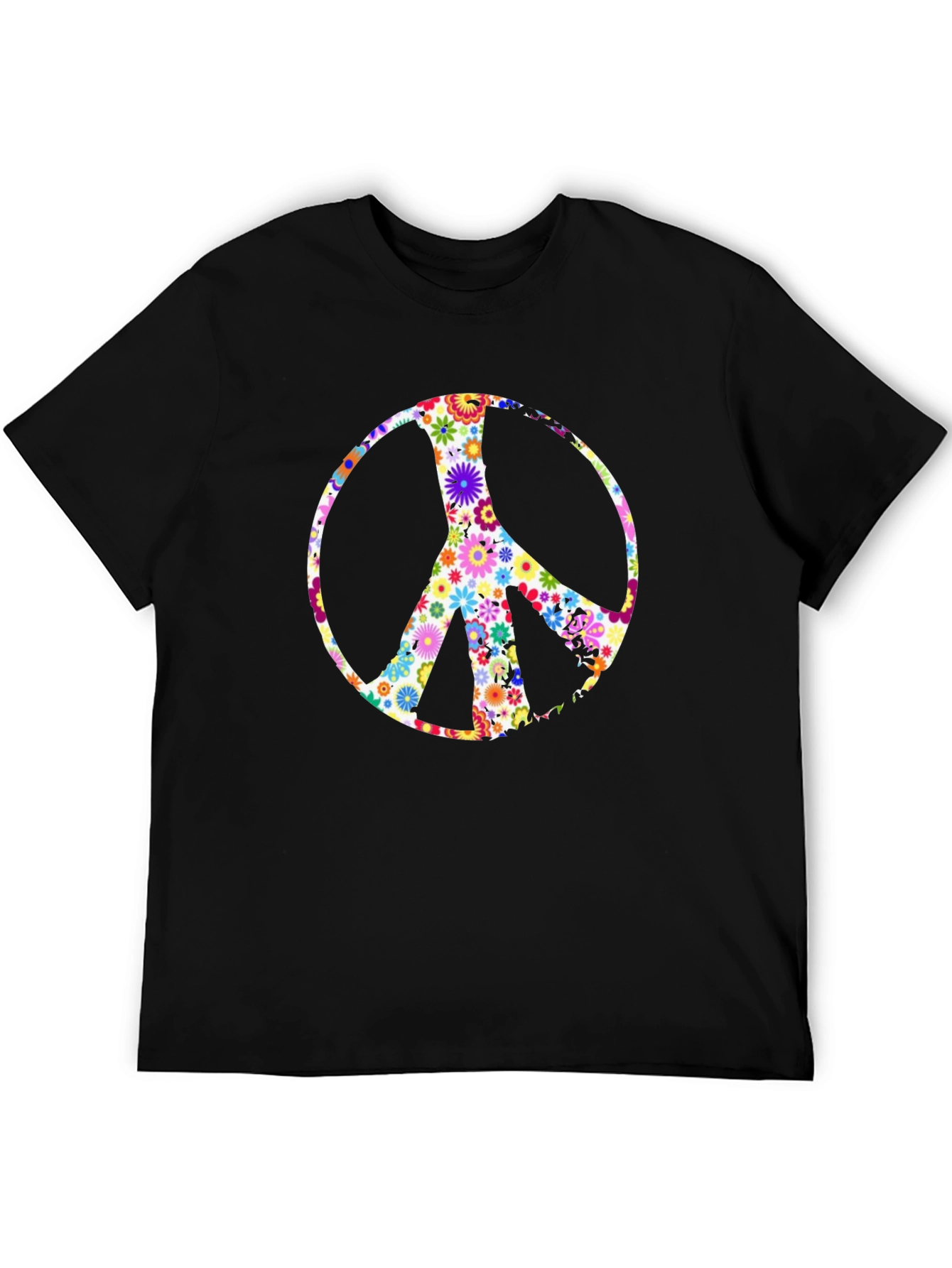 Floral Peace Sign Black T-Shirt