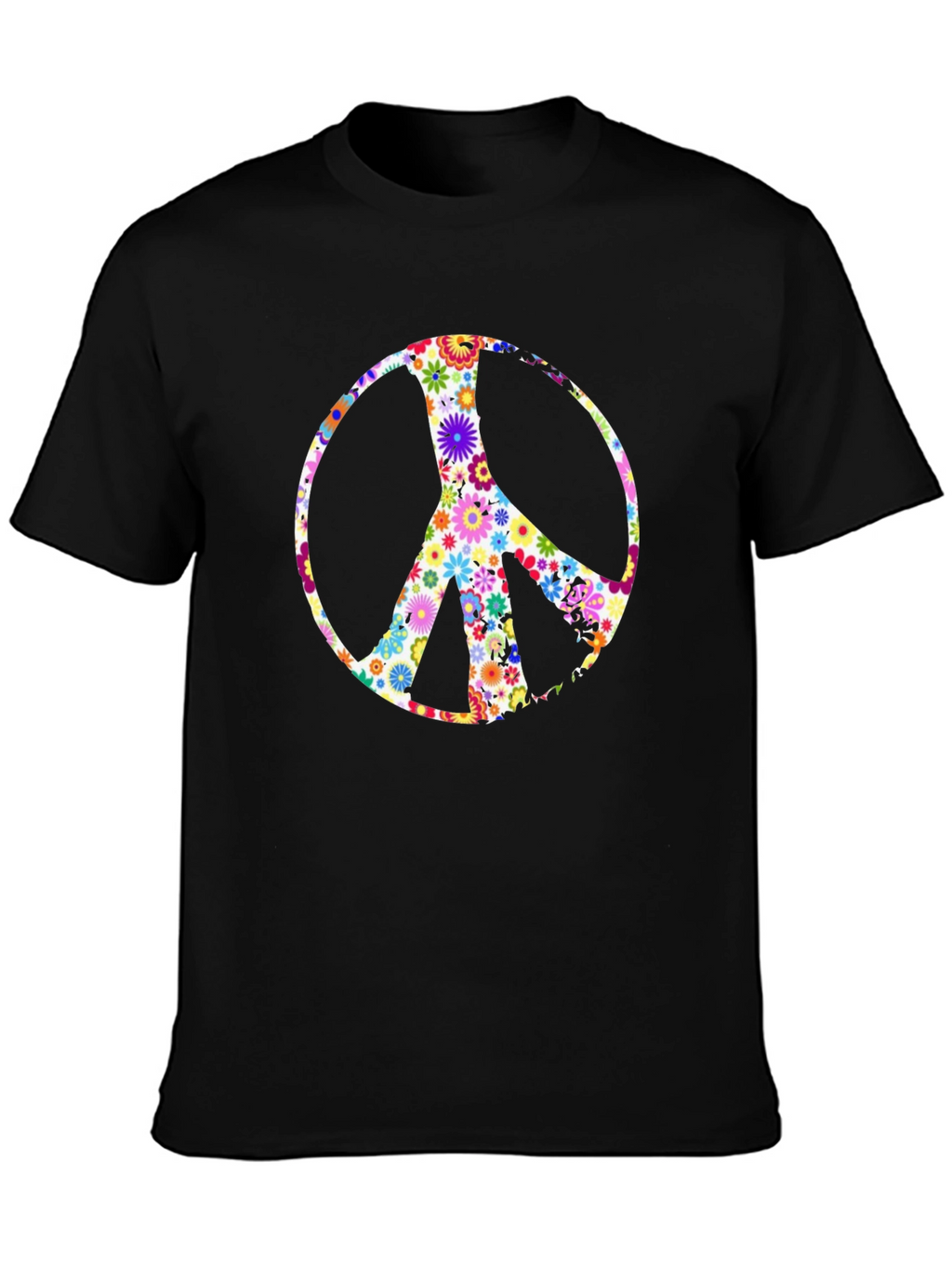 Floral Peace Sign Black T-Shirt