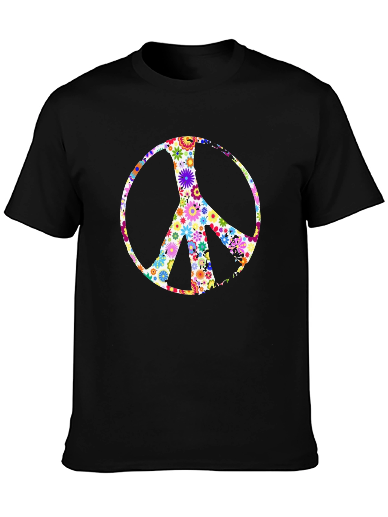 Floral Peace Sign Black T-Shirt