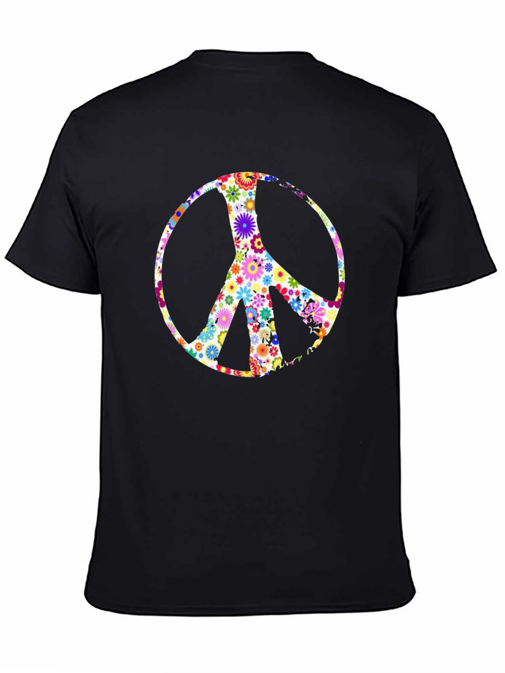 Floral Peace Sign Black T-Shirt