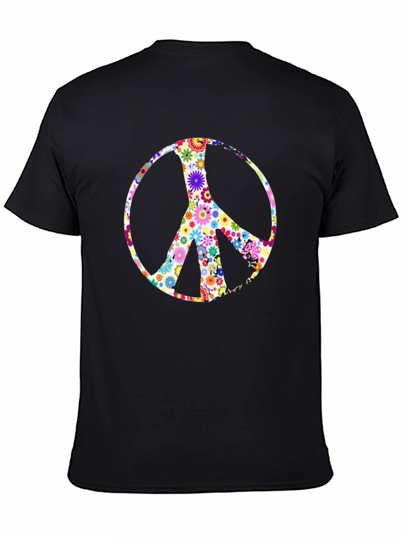 Floral Peace Sign Black T-Shirt