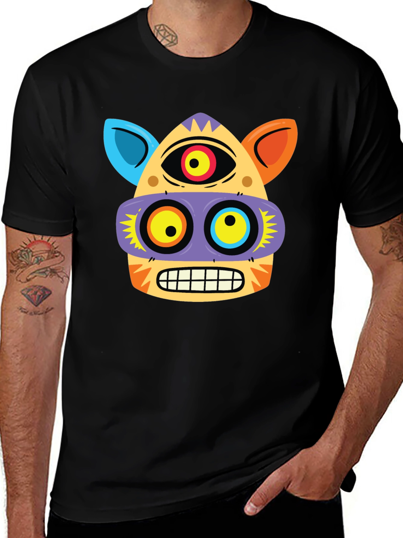 Funky Face Graphic Tee - Black Cotton Blend