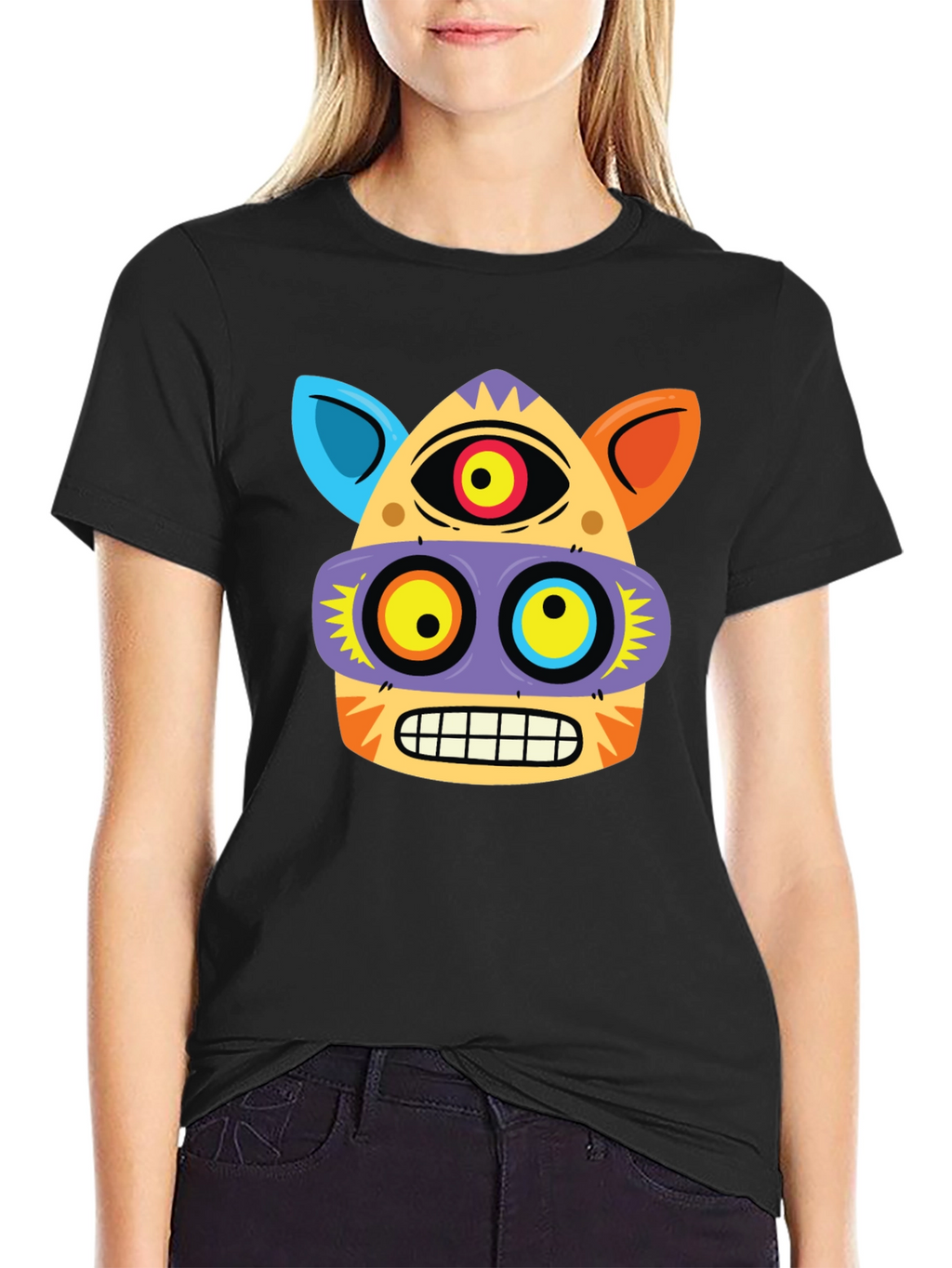 Funky Face Graphic Tee - Black Cotton Blend