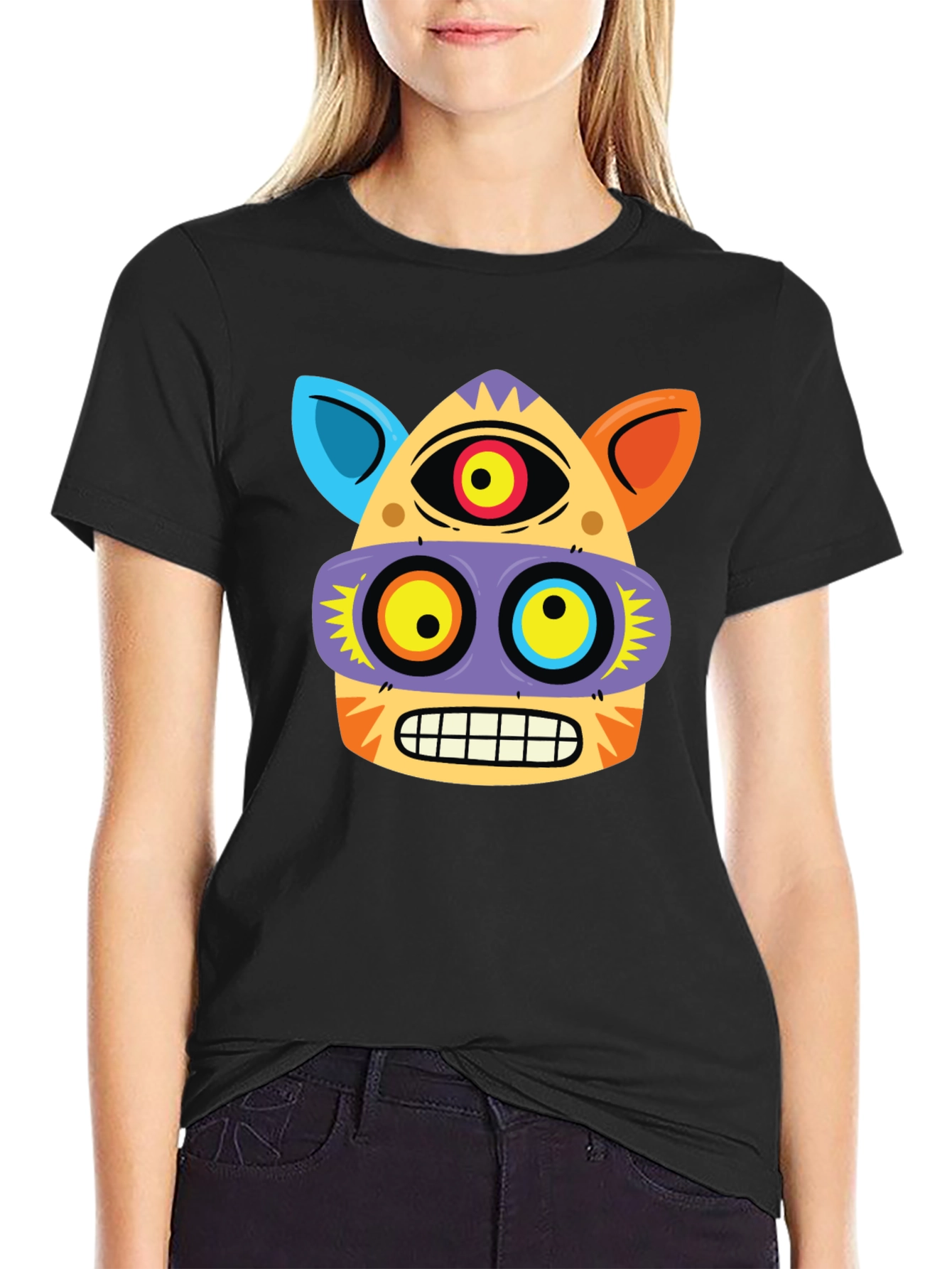 Funky Face Graphic Tee - Black Cotton Blend