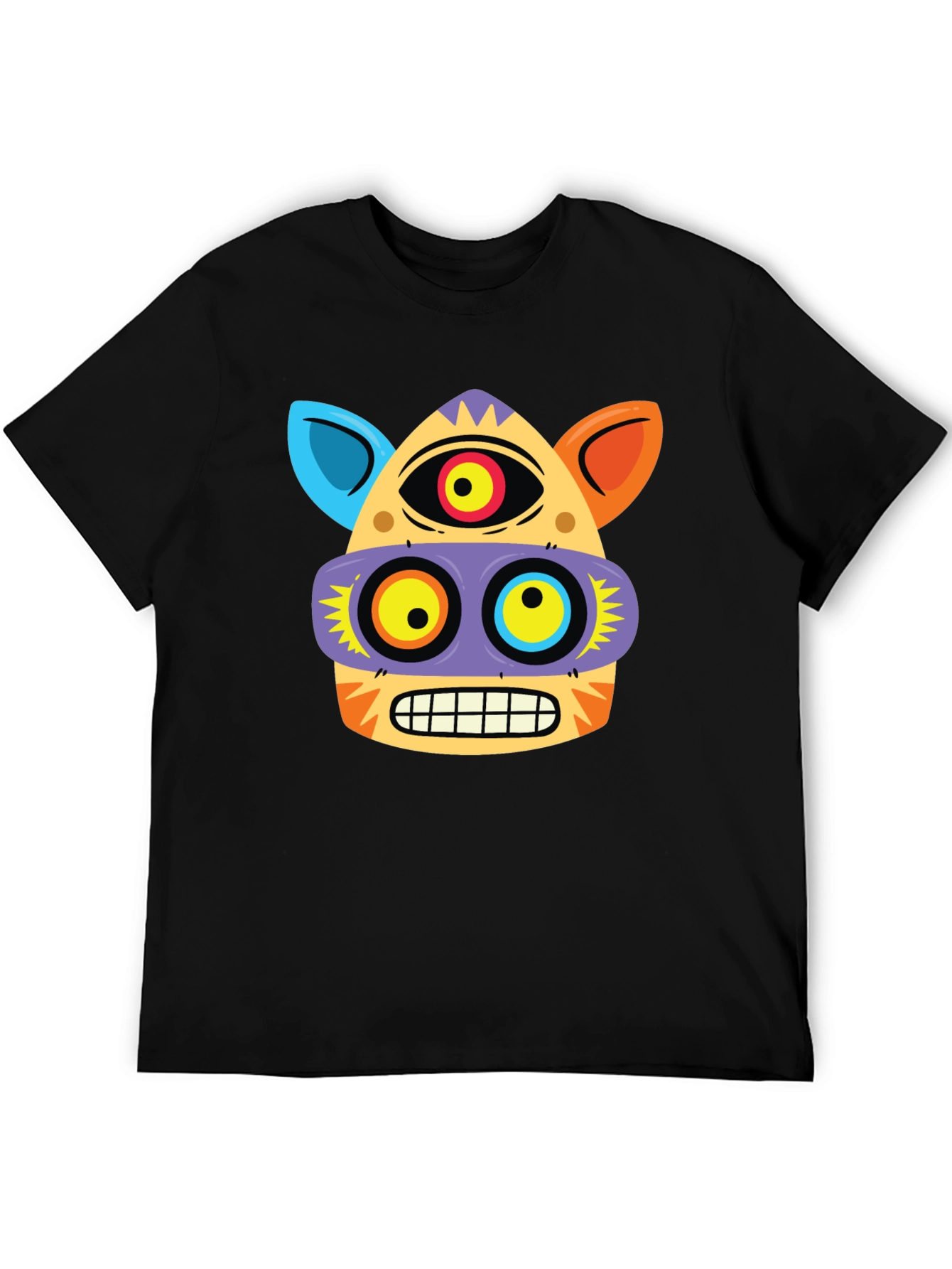 Funky Face Graphic Tee - Black Cotton Blend