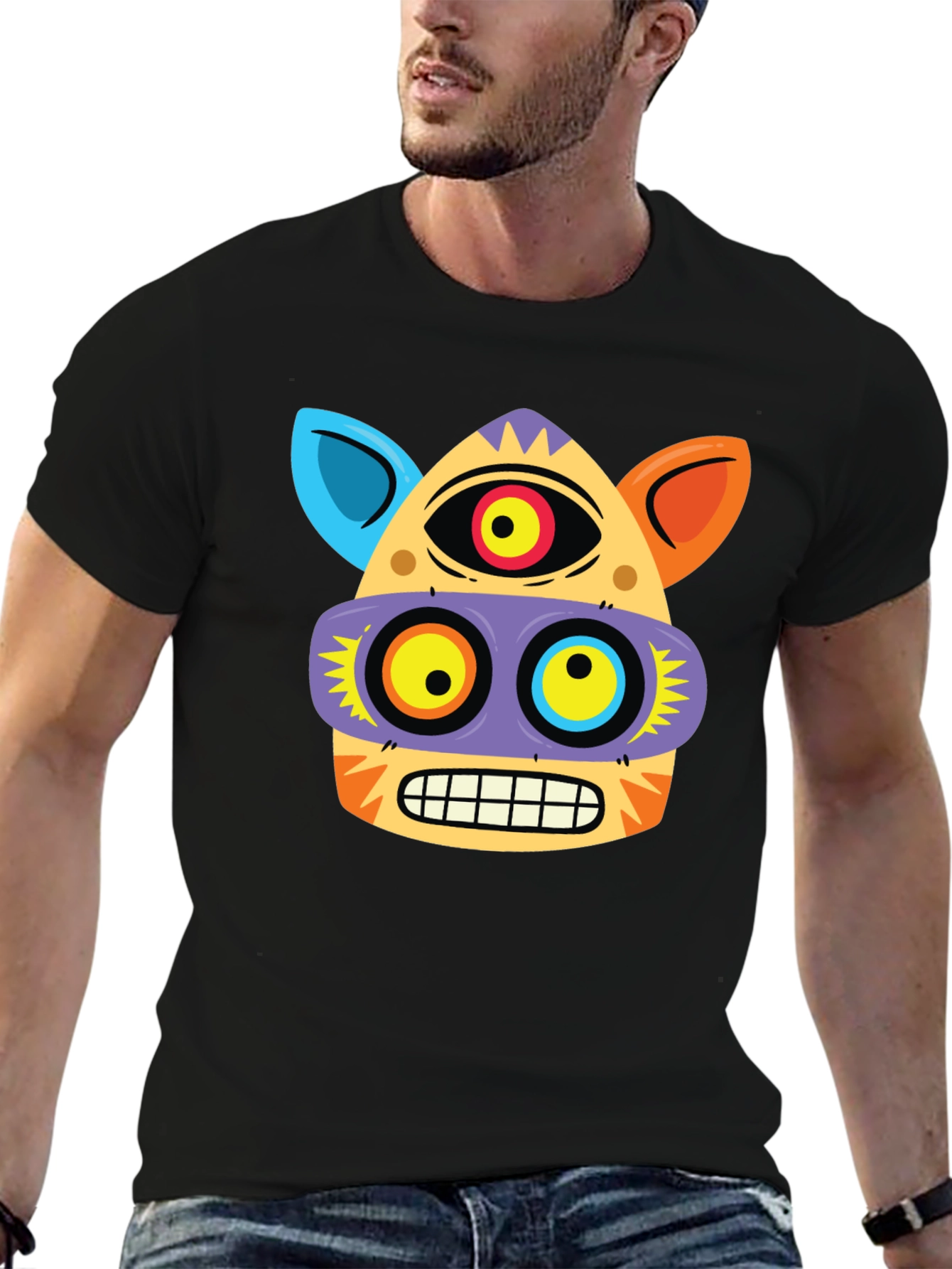 Funky Face Graphic Tee - Black Cotton Blend