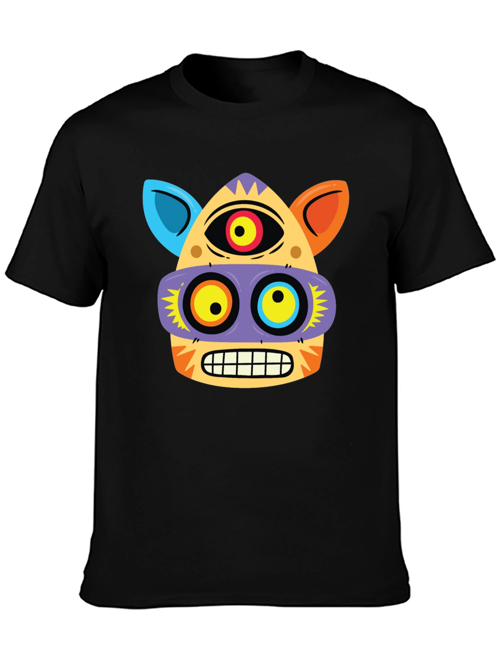 Funky Face Graphic Tee - Black Cotton Blend