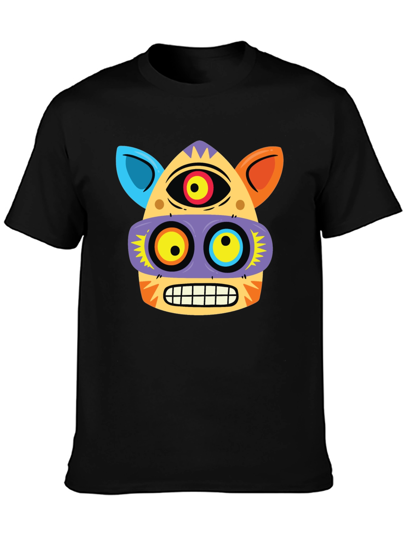 Funky Face Graphic Tee - Black Cotton Blend