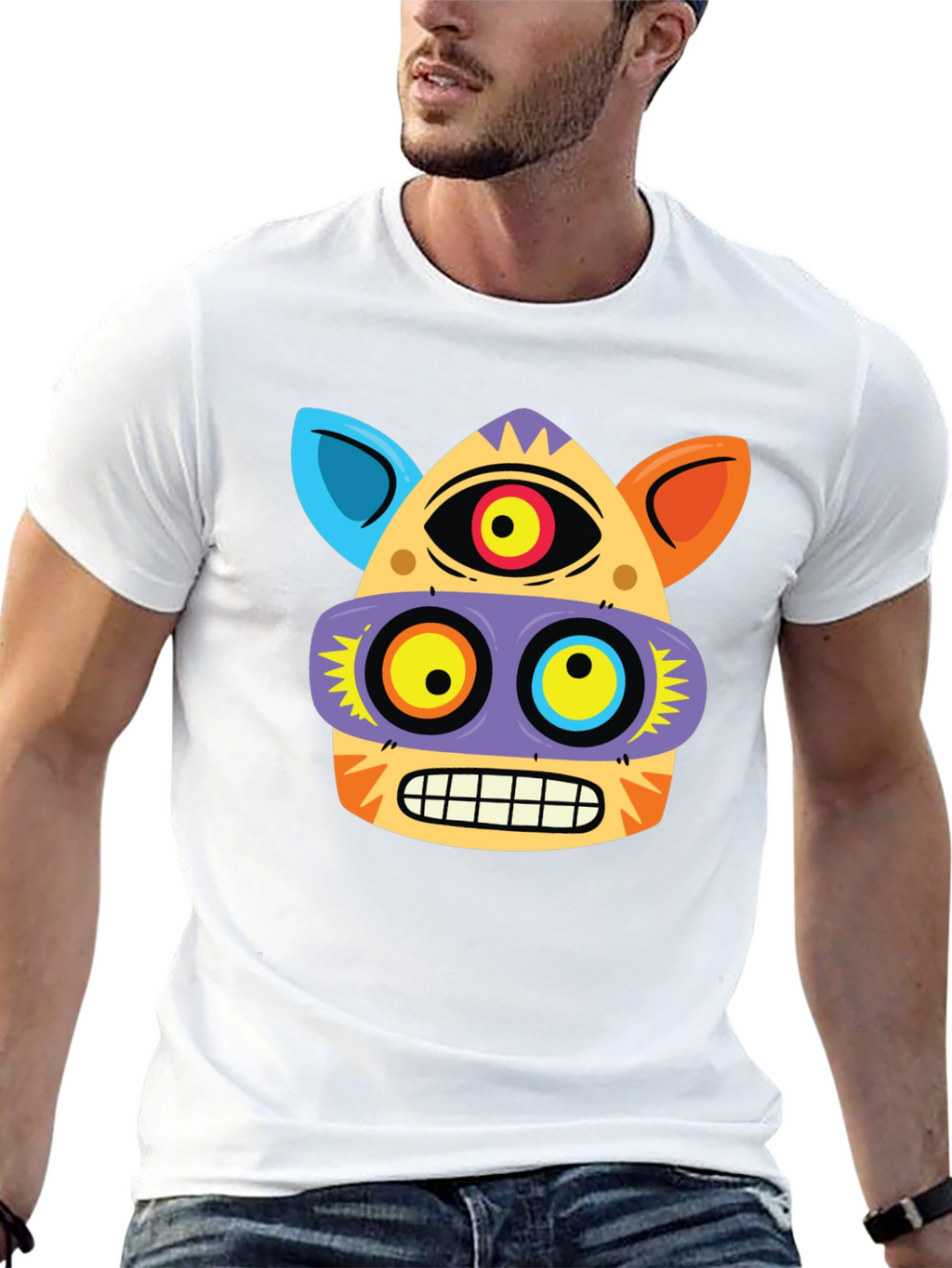 Funky Face Graphic Tee - Black Cotton Blend