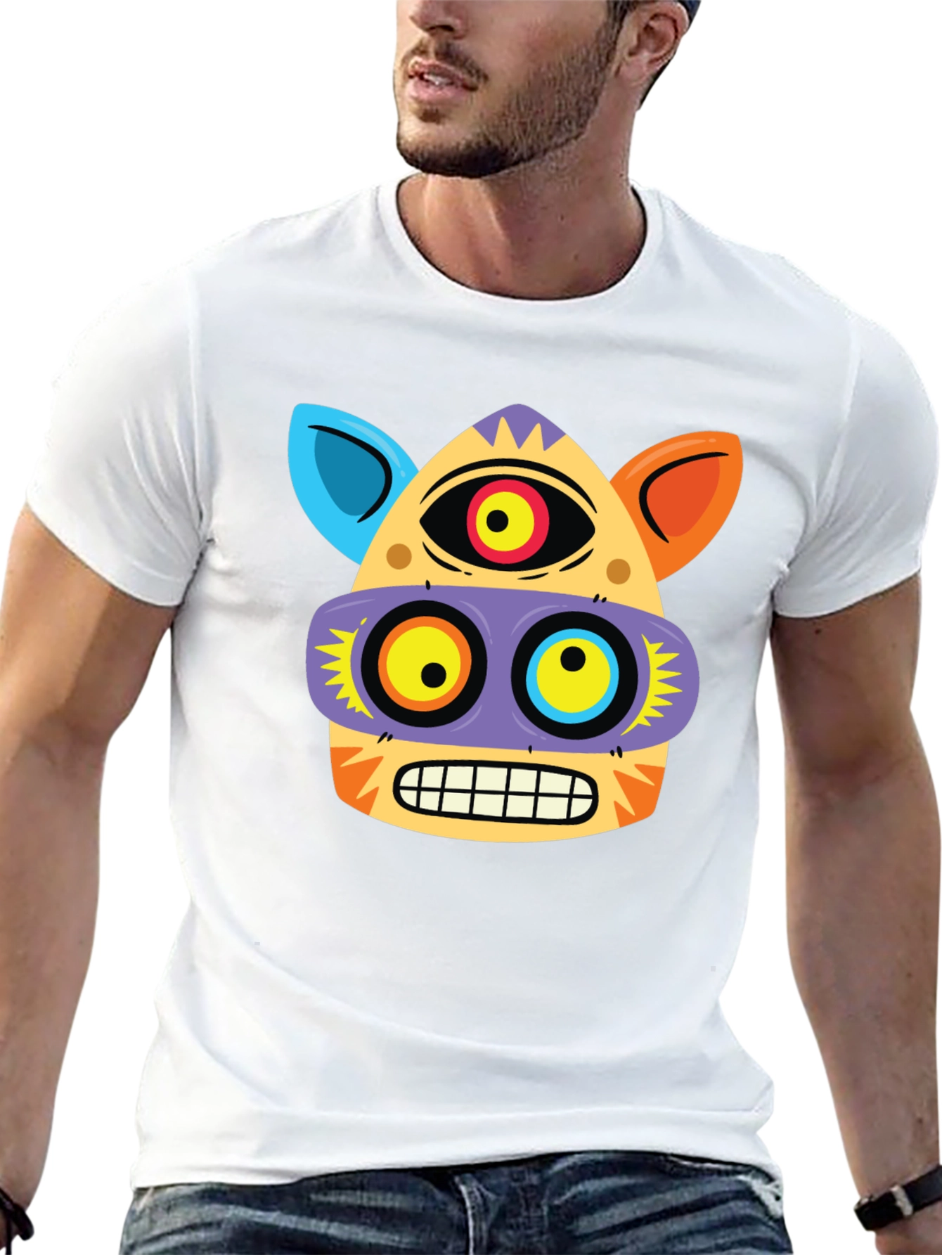 Funky Face Graphic Tee - Black Cotton Blend