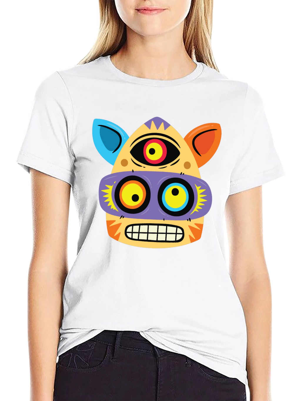 Funky Face Graphic Tee - Black Cotton Blend